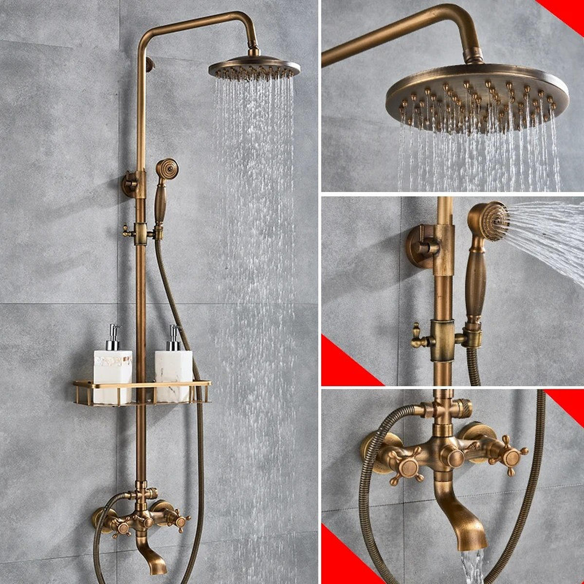 DUSCHSYSTEM Antik Messing 8 Zoll Braun - Bronzefarben, Metall (20/70/20cm) - Kaket