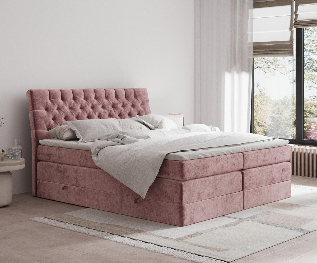 BOXSPRINGBETT Seraphine Rosa 160/200 cm - Schwarz/Rosa, Holz/Holzwerkstoff (160/200cm) - Maison de Reve