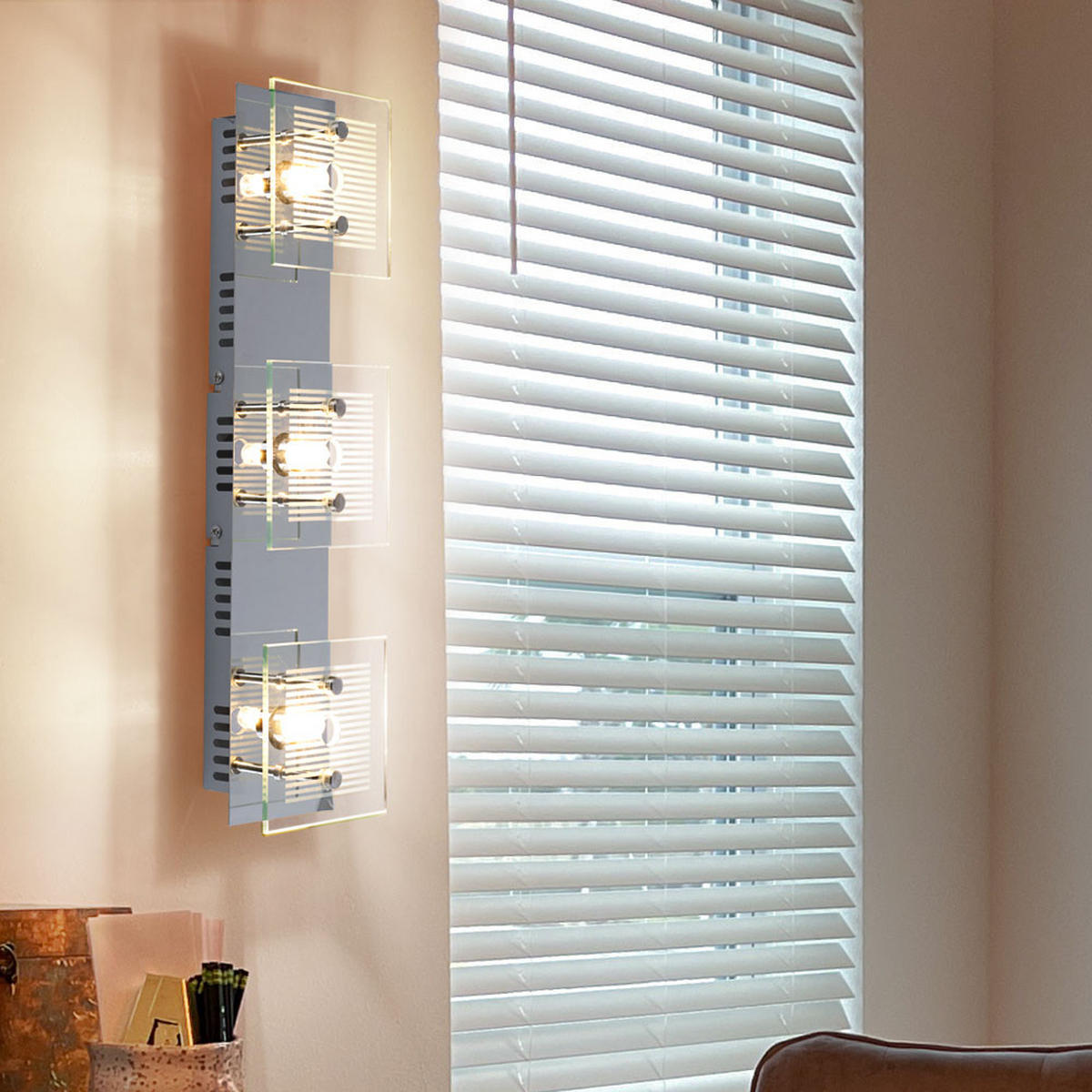 LED WANDLEUCHTE GILMA Chrom Silber Glas 3-flammig 2er Set - Silberfarben, Glas (10/7.5/40cm) - Globo Lighting