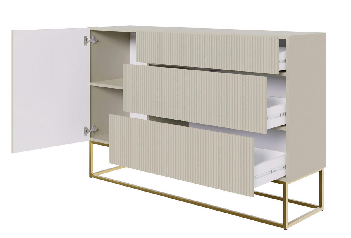 SIDEBOARD Veldio Greige mit 3 Schubladen 140 cm - Taupe/Goldfarben, Holzwerkstoff/Metall (140/90/38cm) - Selsey