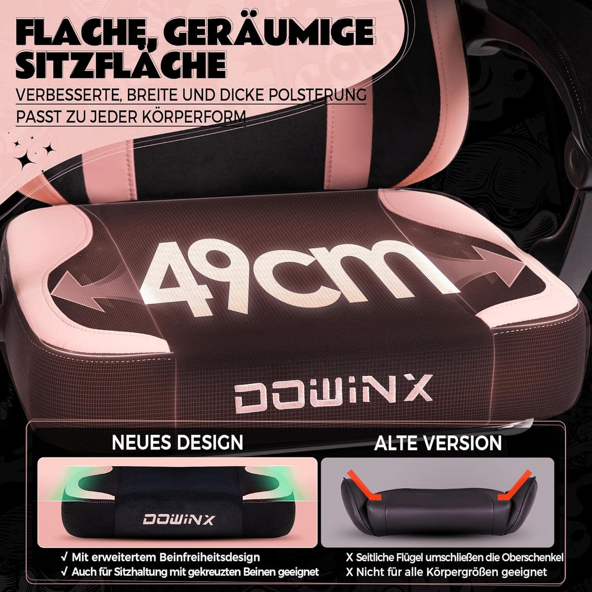 GAMING-STUHL Ergonomischer & Fußstütze Bürostuhl & Lendenwirbelstütze - Schwarz, Leder (52/126/49cm)