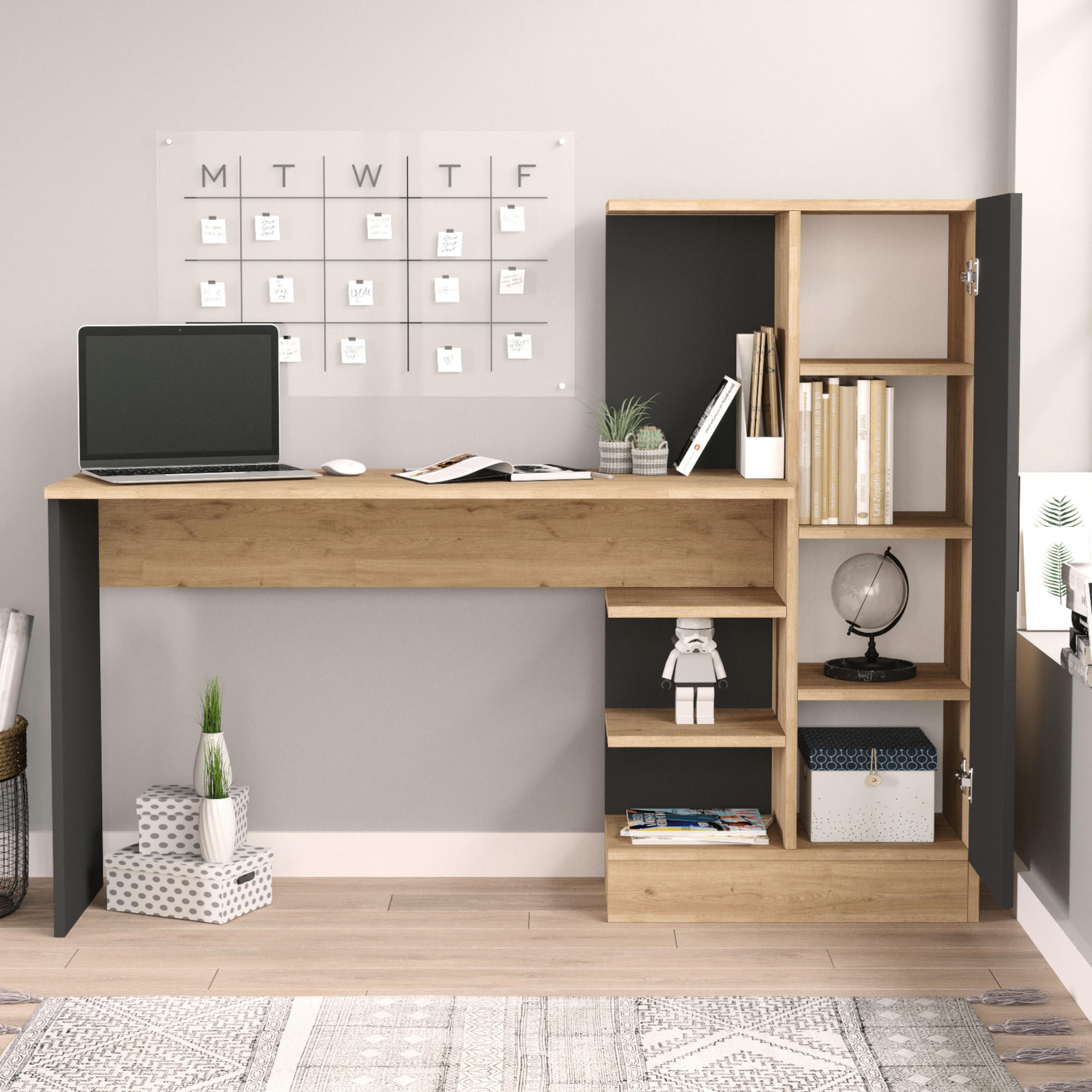 SCHREIBTISCH Varhalo - Eichefarben/Anthrazit, Holzwerkstoff (40/152.5/120cm) - [en.casa]