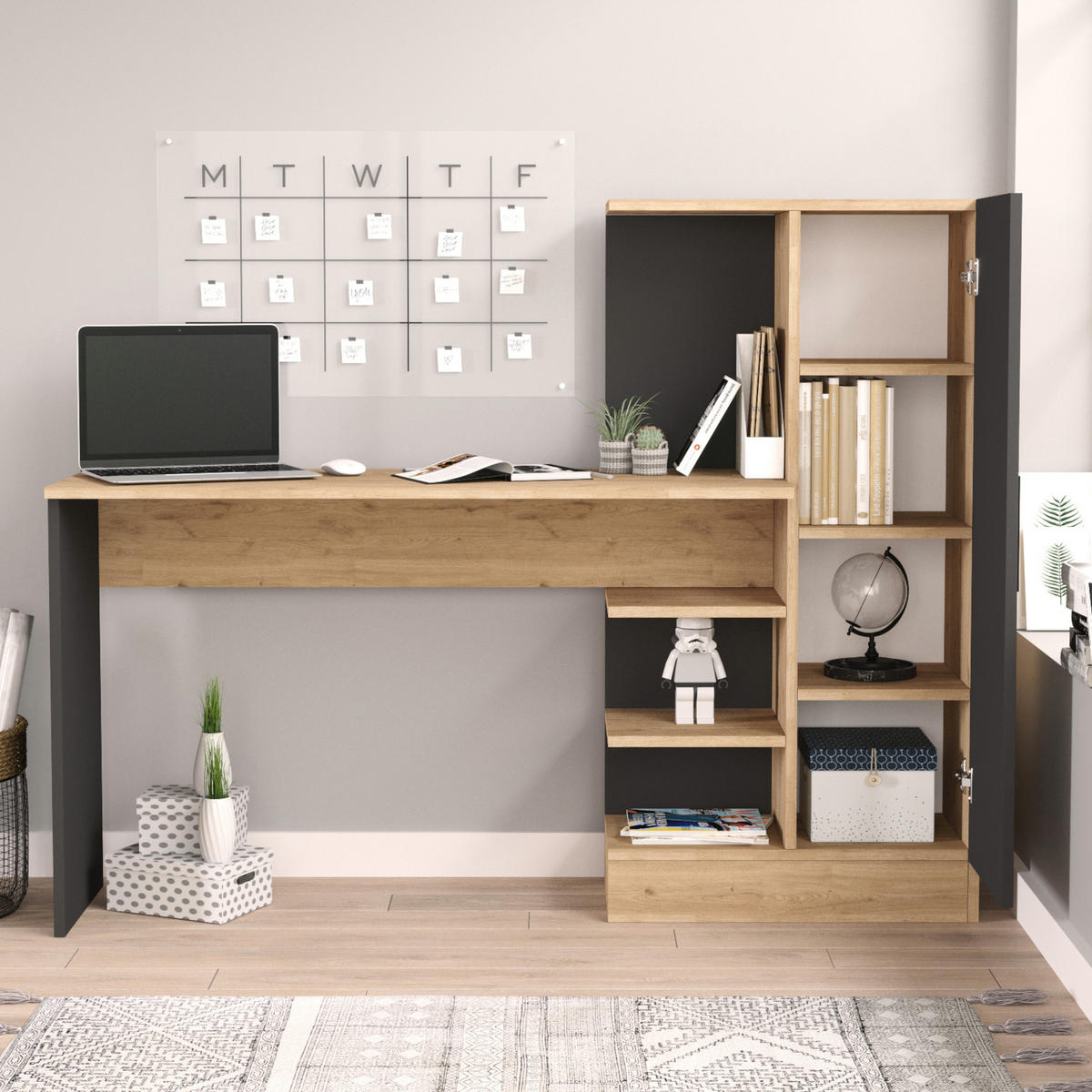 SCHREIBTISCH Varhalo - Eichefarben/Anthrazit, Holzwerkstoff (40/152.5/120cm) - [en.casa]