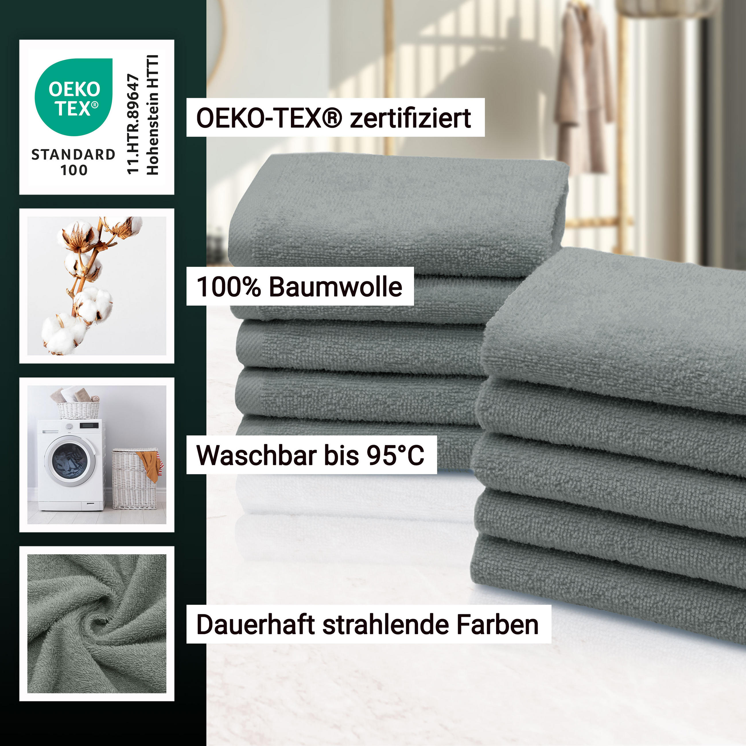 SEIFTÜCHER, 10er-Set, 30x30 cm, 100% Baumwolle, Grau - Hellgrau, Textil (30/30cm) - Zollner