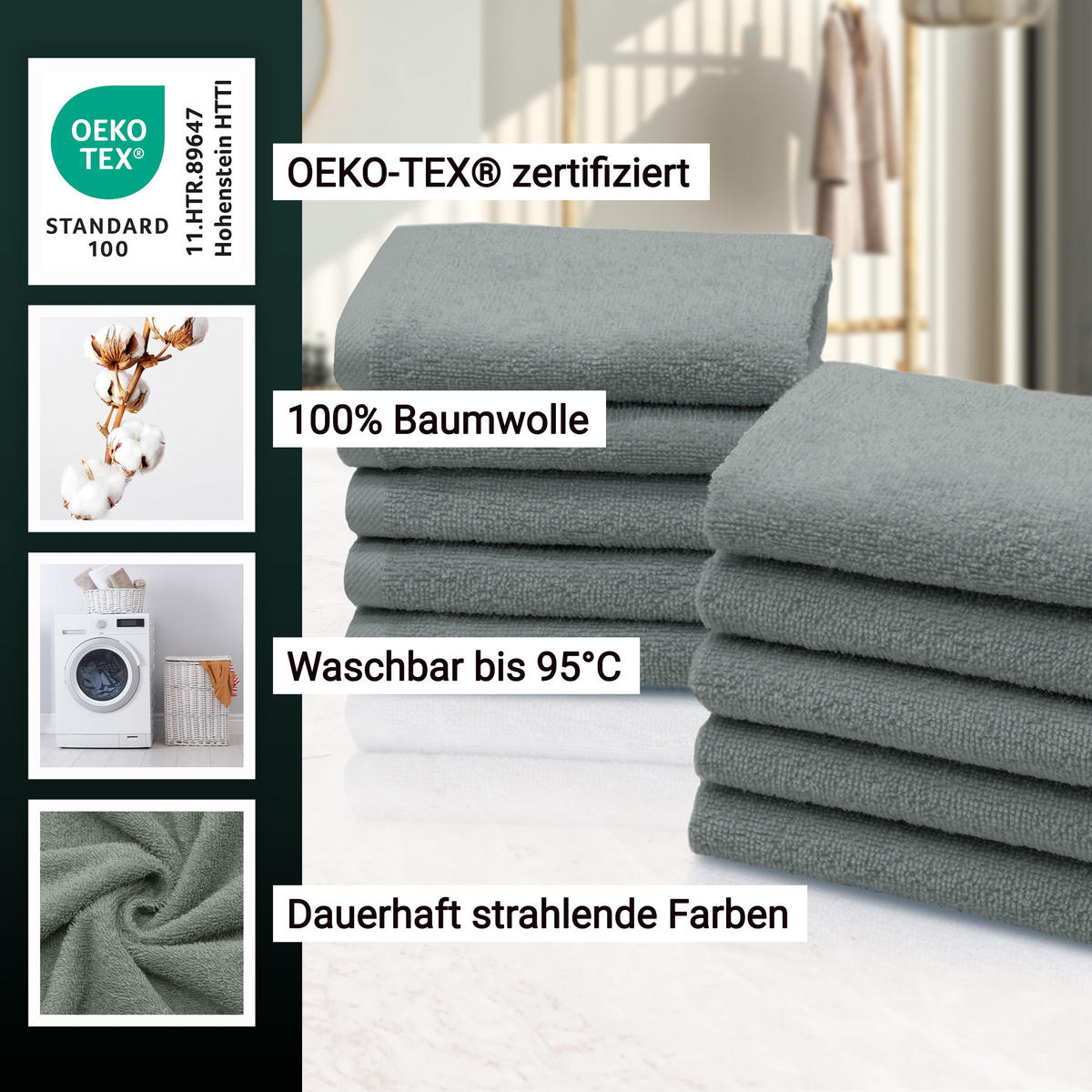 SEIFTÜCHER, 10er-Set, 30x30 cm, 100% Baumwolle, Grau - Hellgrau, Textil (30/30cm) - Zollner