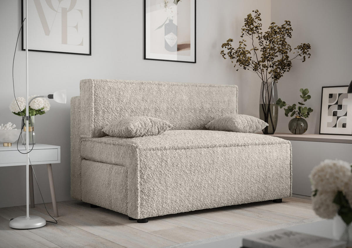 SOFA Mira ohne Armlehnen mit Schlaffunktion - Creme, Textil (131/90/85cm) - SIMKAM Furniture