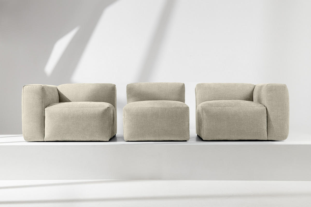 3-SITZER-MODULSOFA BUFFO mit extrem weicher und bequemer Sitzfläche, Gewebestoff, ecru - Ecru, Textil (290/73/96cm) - KONSIMO®