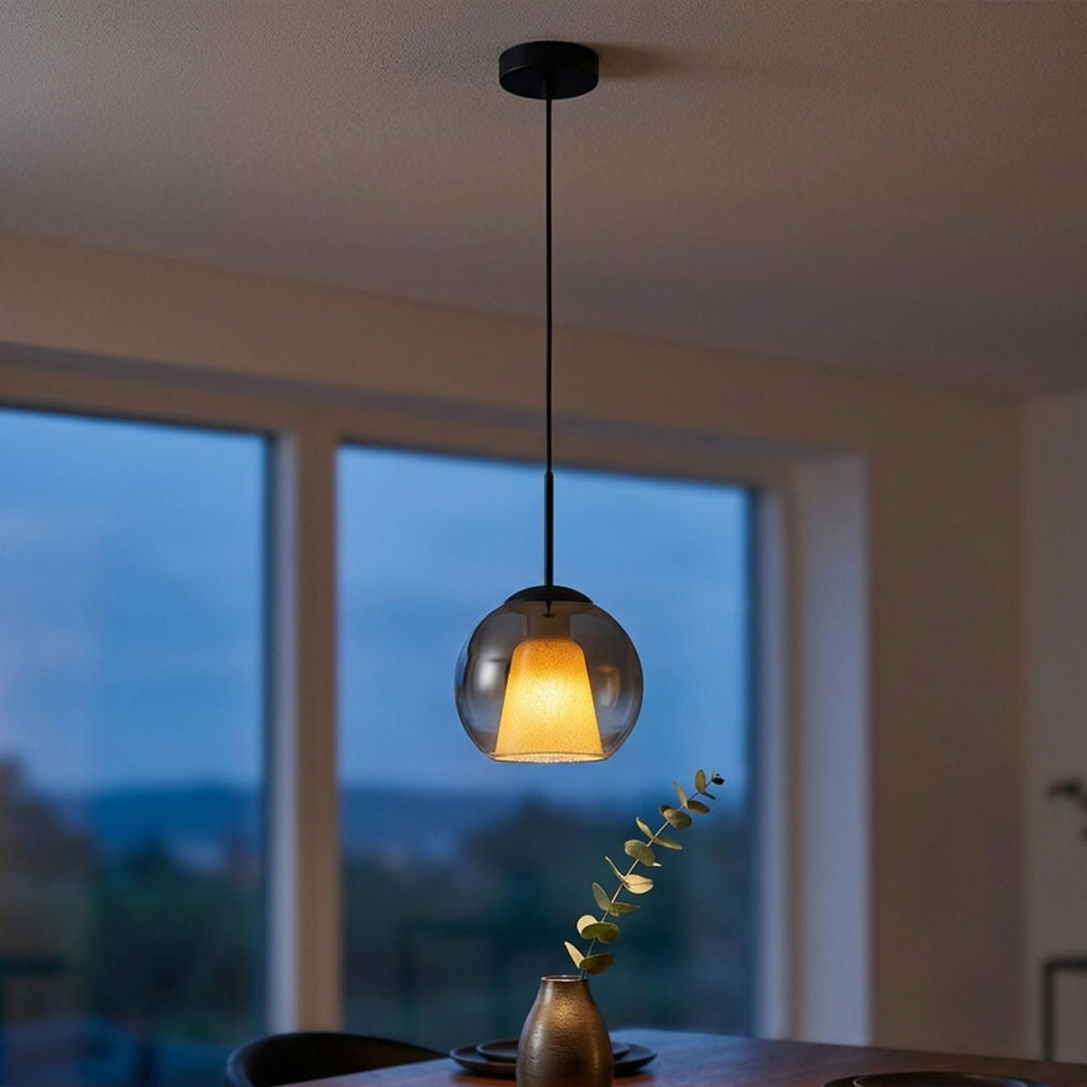 PENDELLEUCHTE BARRY Metall Glas Schwarz, rauchfarben - Schwarz, Glas (20/20/120cm) - Globo Lighting