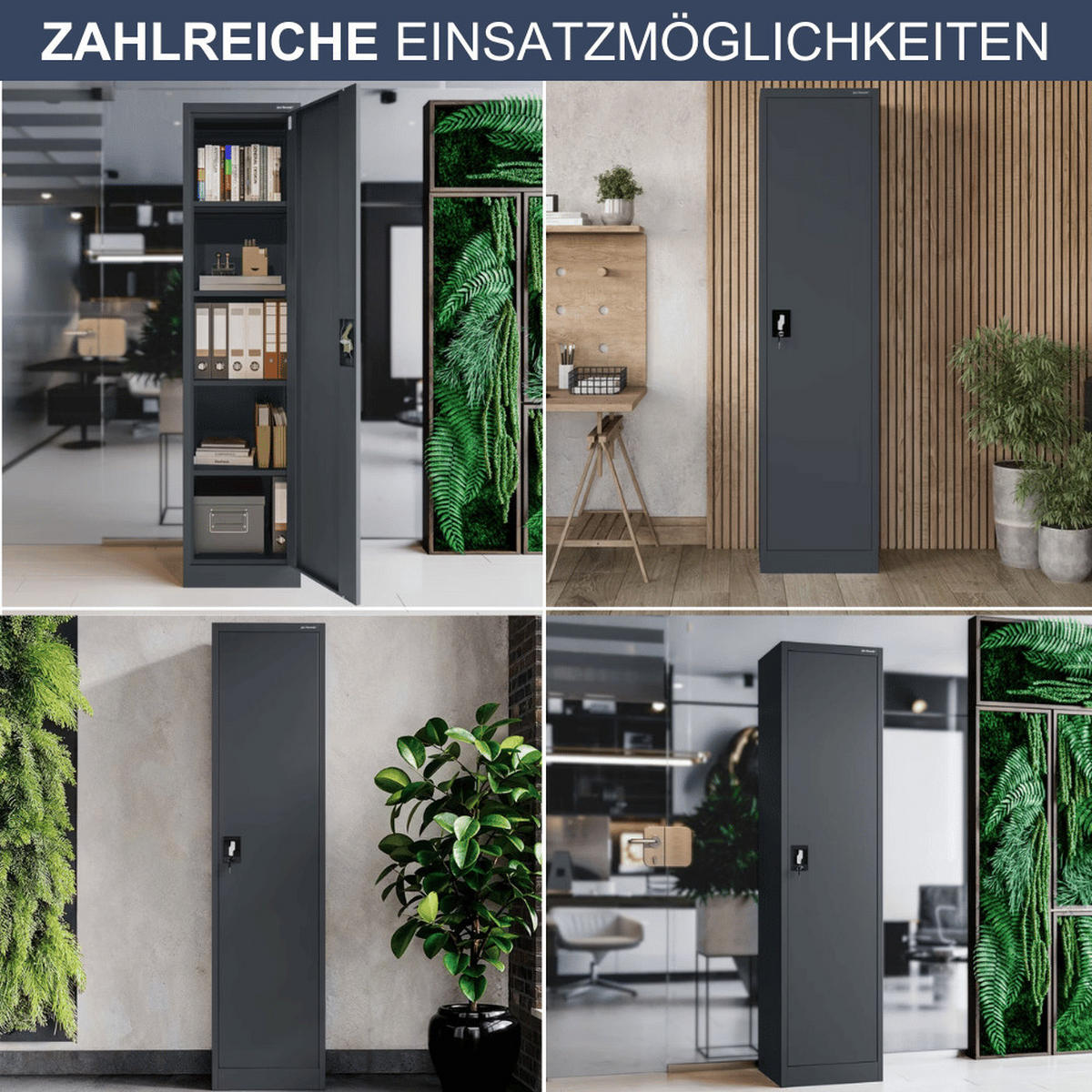 AKTENSCHRANK abschließbar KADO mit Flügeltüren 185x45x40cm Anthrazit - Anthrazit, Metall (45/185/40cm) - DELUKE