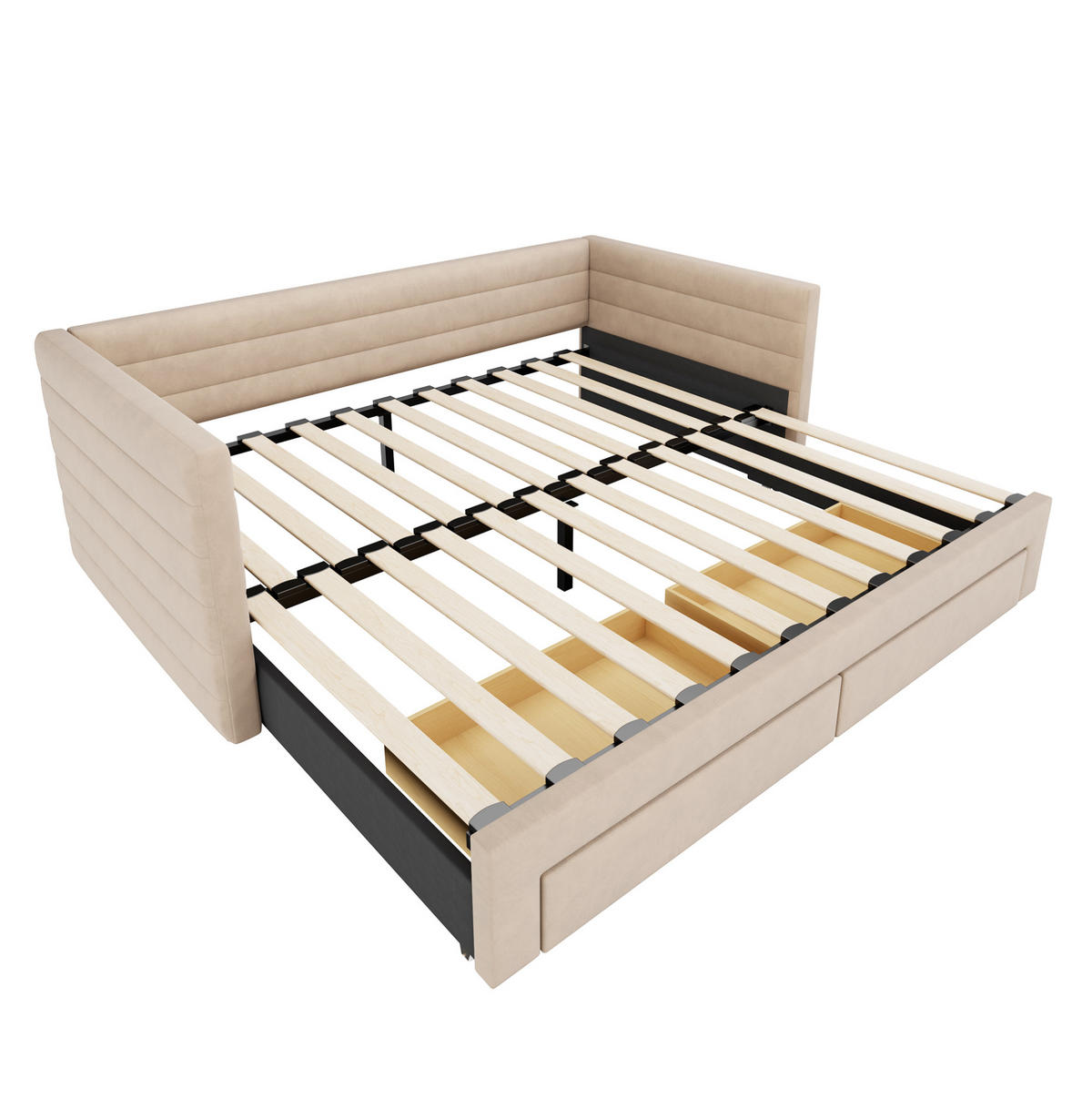AUSZIEHBARES Polsterbett aus Baumwolle und Leinen 90x190 cm Beige, erweiterbar auf 180x190 cm - Beige, Textil (90/190cm) - IVMEU