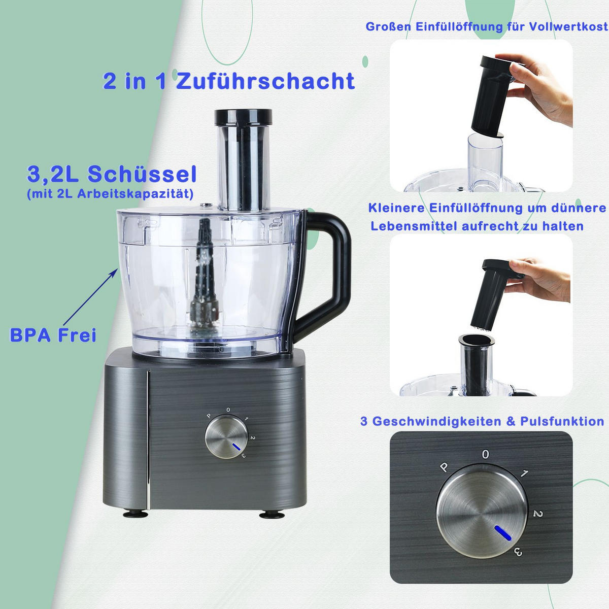 KÜCHENMASCHINE Schwarz mit Knetfunktion, Mixfunktion, Teigfunktion - Dunkelgrau, Metall (40.72/27.2/40.72cm) - Korfee