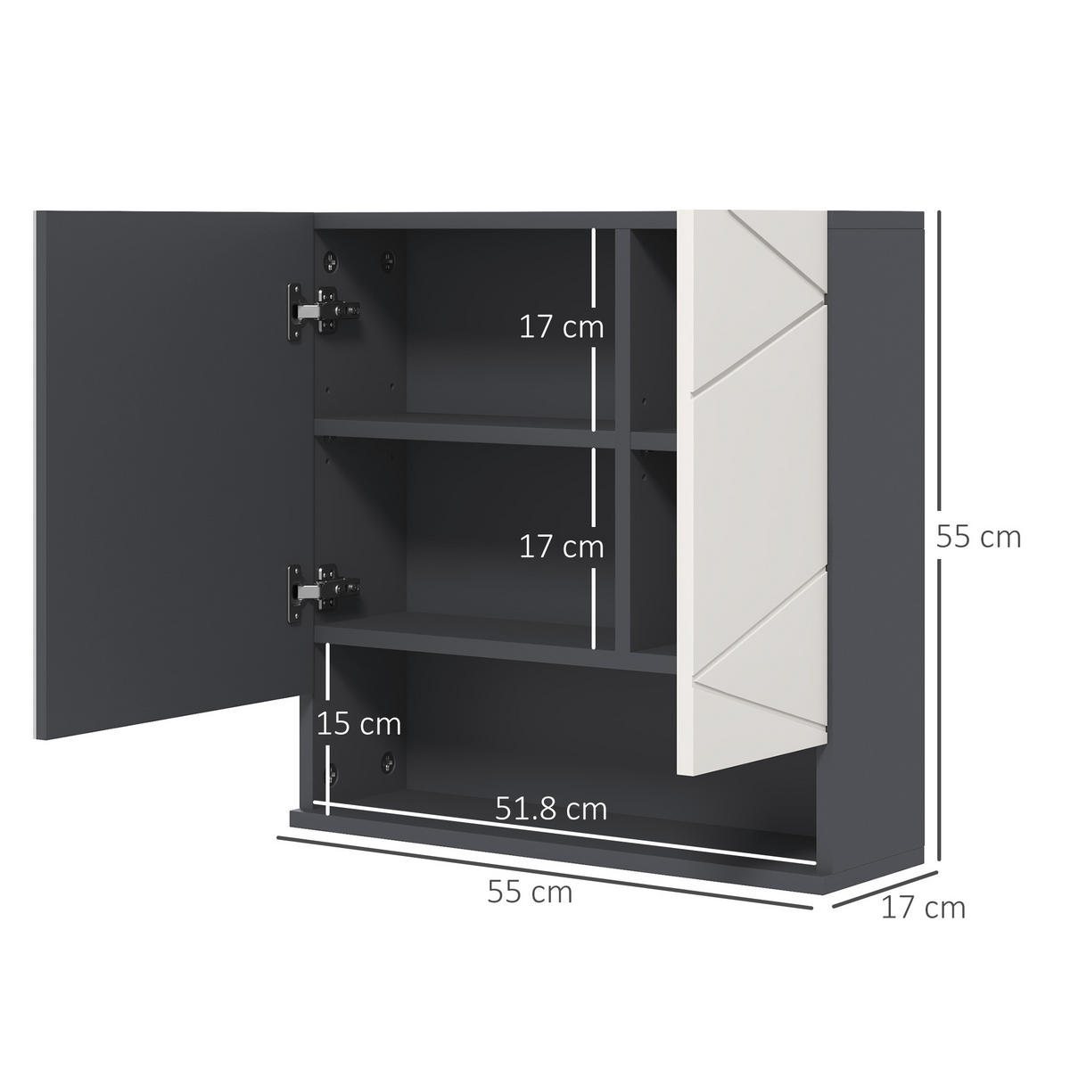 BADEZIMMER-SPIEGELSCHRANK mit 2 Türen und verstellbaren Holzregalen, 55 x 17 x 55 cm ,Grau - Hellgrau, Glas (55/55/17cm) - Vallsero