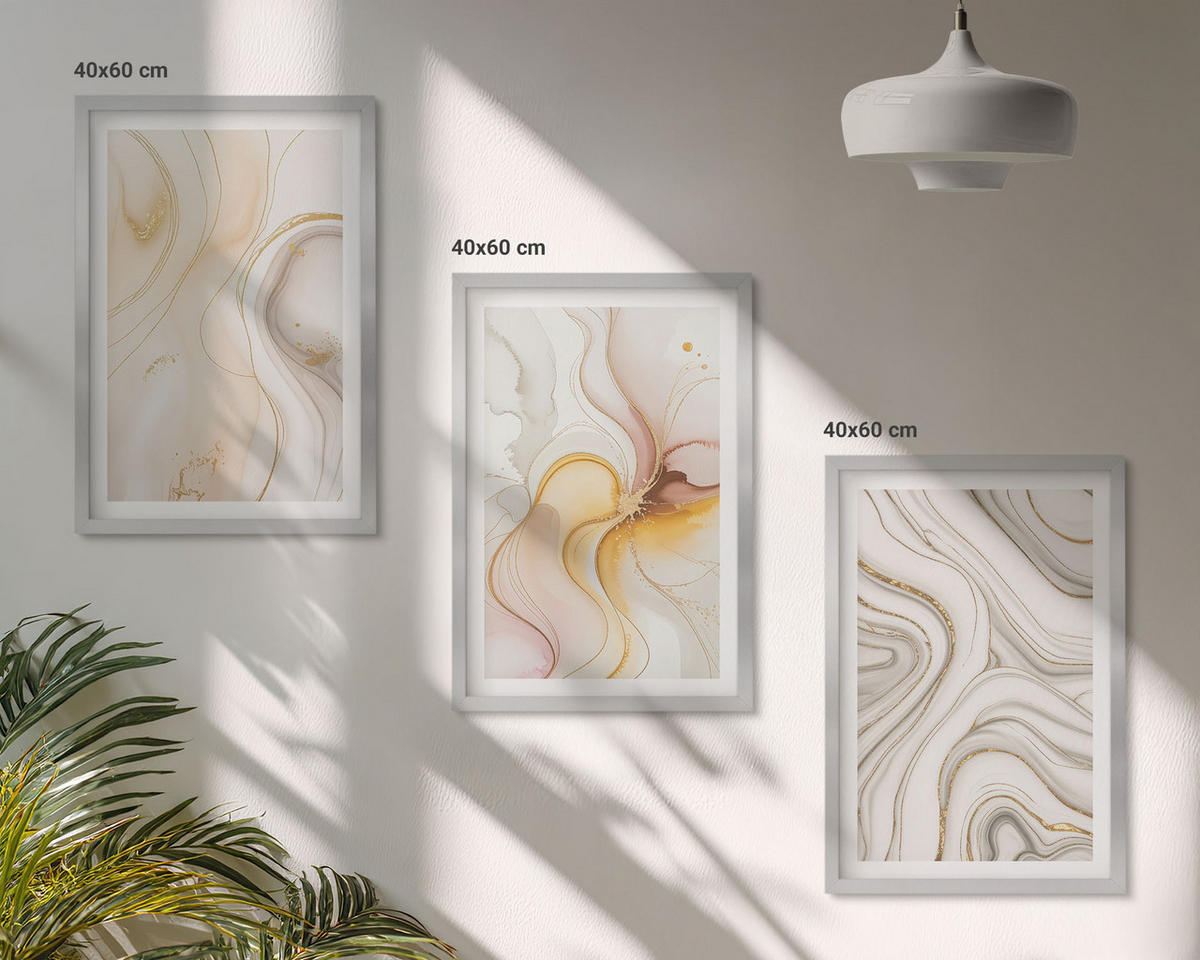 BILDER SET 3er Set - 40x60 cm Silberner Rahmen - Abstrakte warme Muster - Silberfarben, Kunststoff (40/60cm) - TULUP