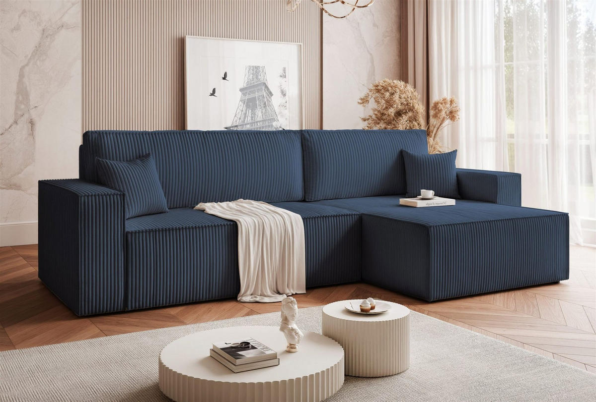 ECKSOFA Adara Max Mit Schlaffunktion - Blau, Holzwerkstoff/Textil (145/276cm) - Fun Möbel