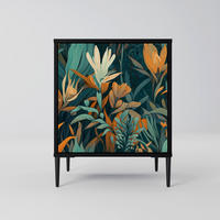 SIDEBOARD FLORAL SERENITY, Schwarz, 57,5x42x72,5 cm, Schwarze Metallfüße - Multicolor/Schwarz, Holzwerkstoff/Metall (57.5/72.5/42cm) - SpaceRebels