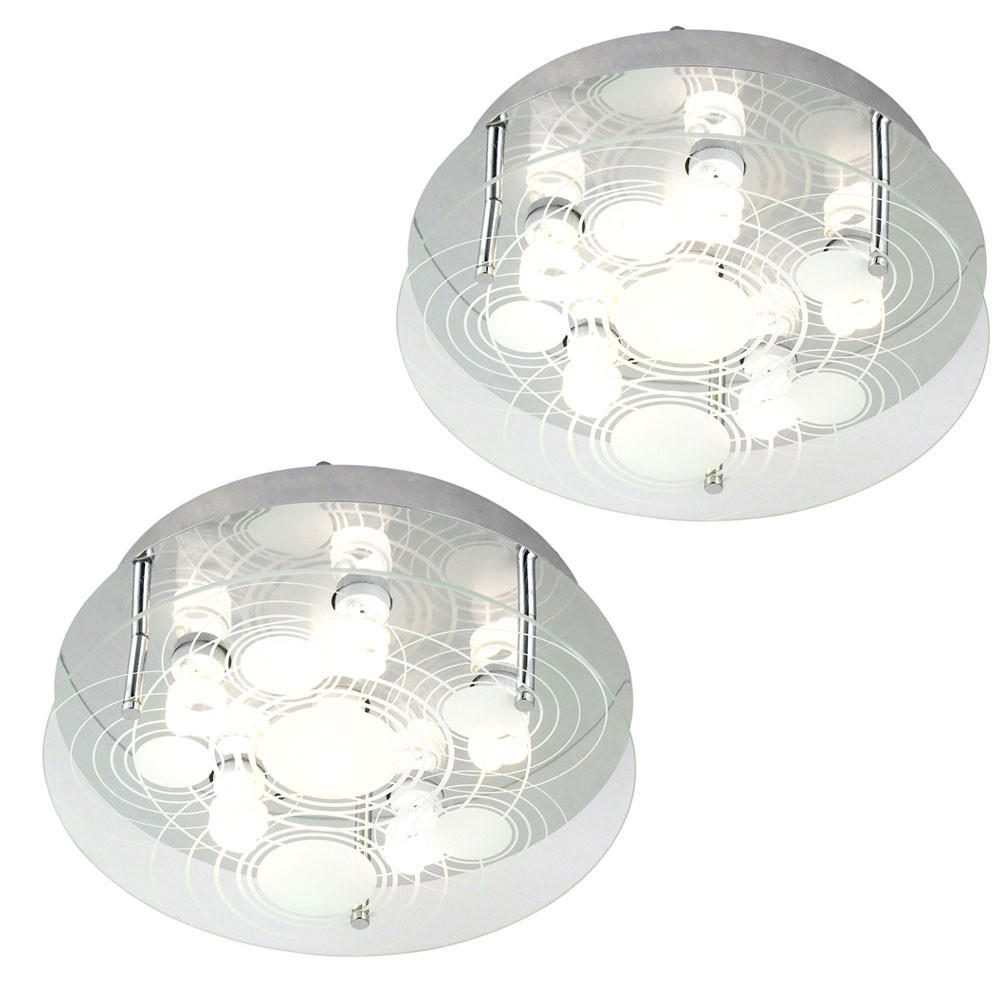 LED DECKENLEUCHTE Glas satiniert Silber 6-Flammig - Silberfarben, Glas (33/33/12.5cm) - Globo Lighting