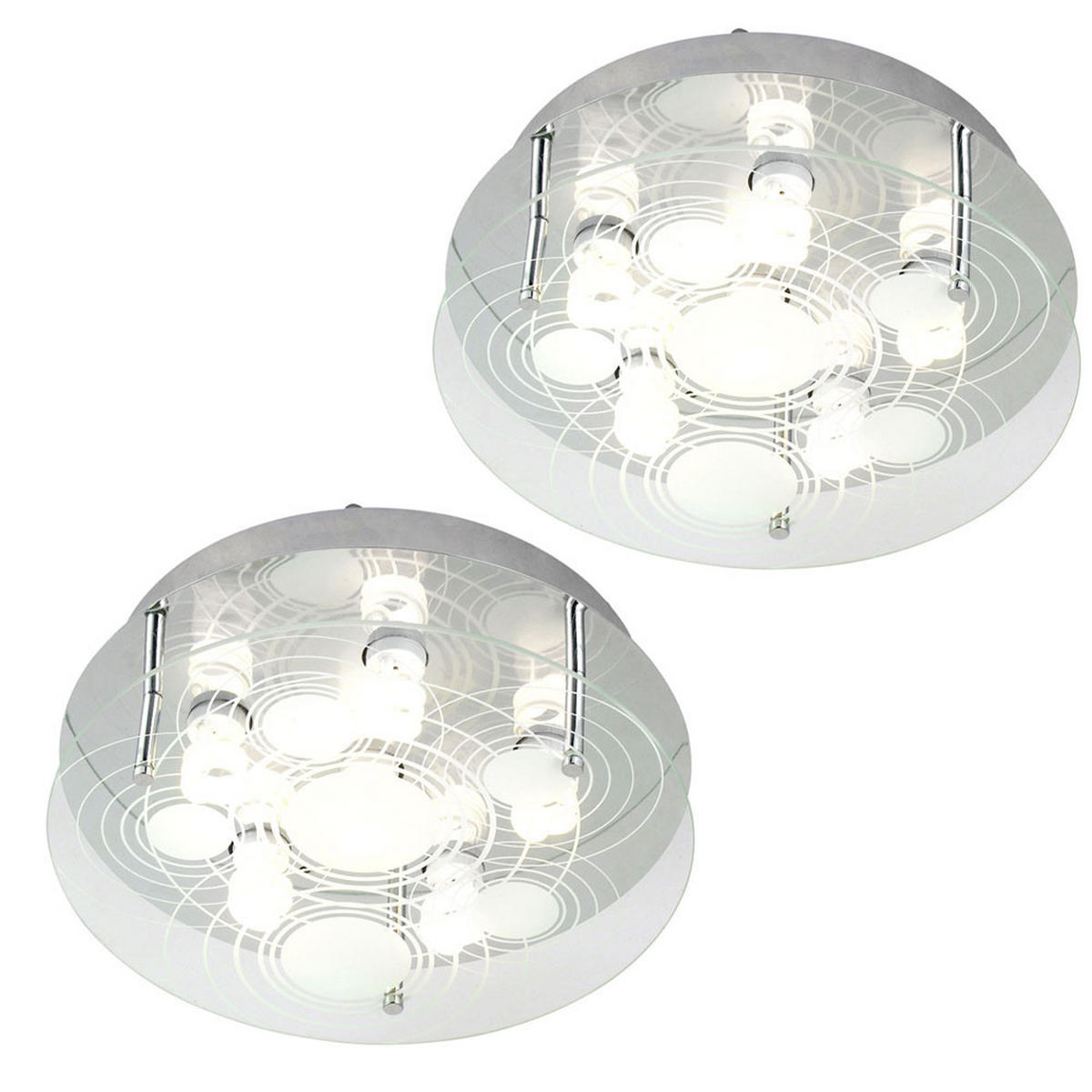 LED DECKENLEUCHTE Glas satiniert Silber 6-Flammig - Silberfarben, Glas (33/33/12.5cm) - Globo Lighting