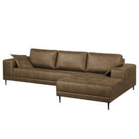 ECKSOFA mit Ottomane - Antiklederlook - Cappuccino, Textil (282/167cm) - home24