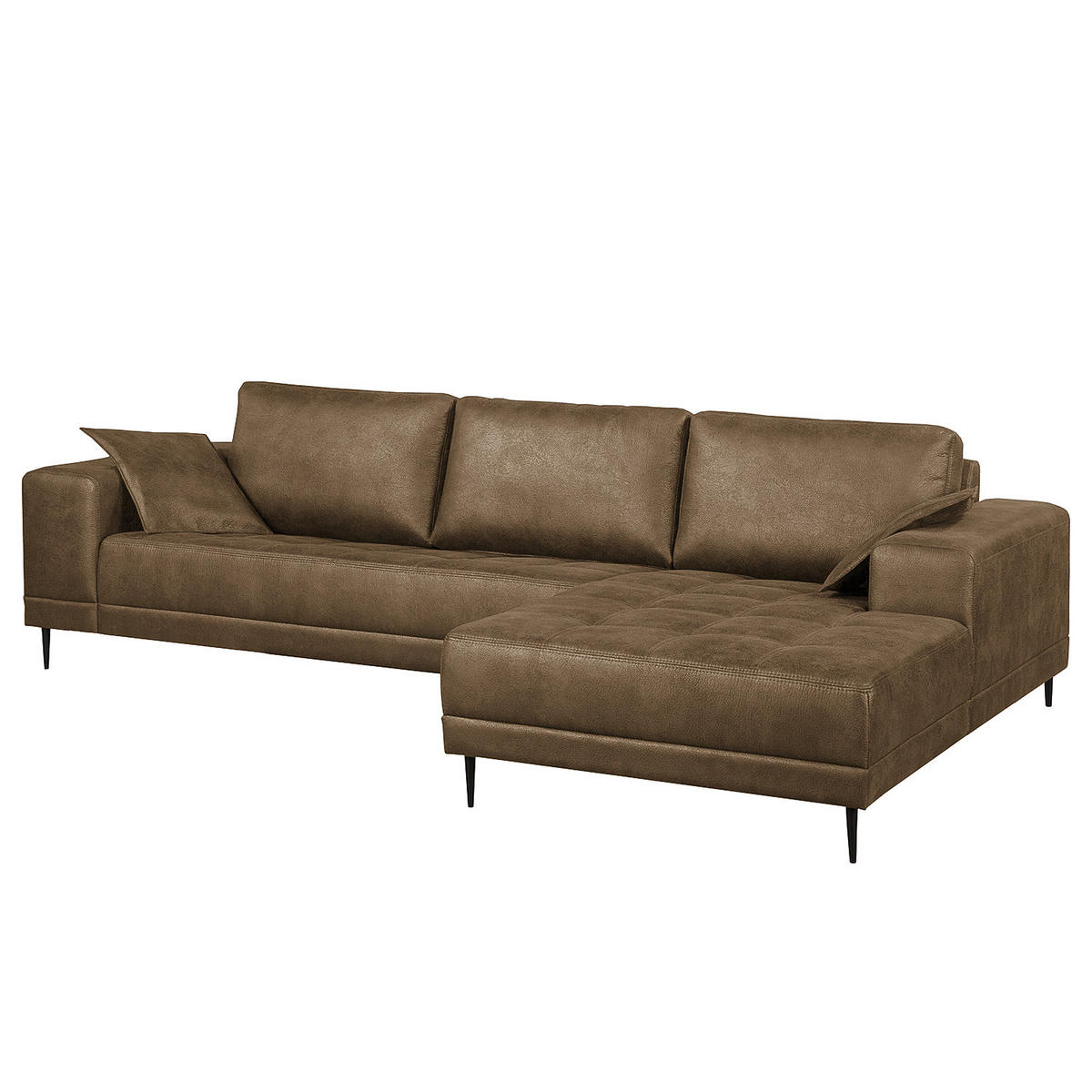 ECKSOFA mit Ottomane - Antiklederlook - Cappuccino, Textil (282/167cm) - home24
