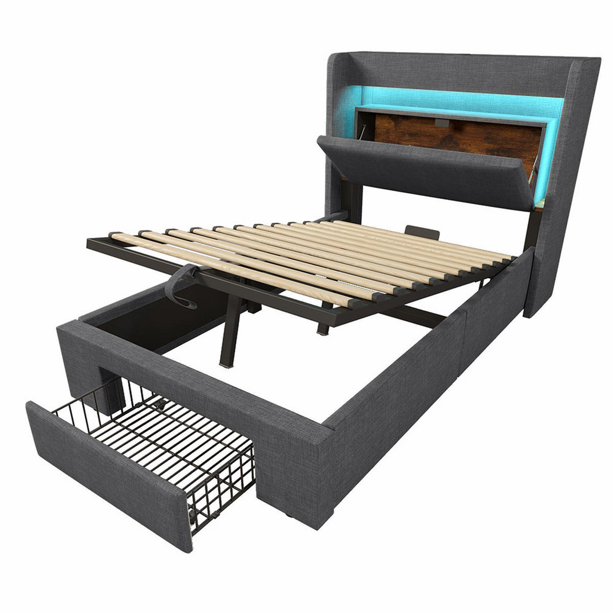 POLSTERBETT 90x200 cm Mit Matratze,Leinen in Grau - Grau, Textil (90/200cm)