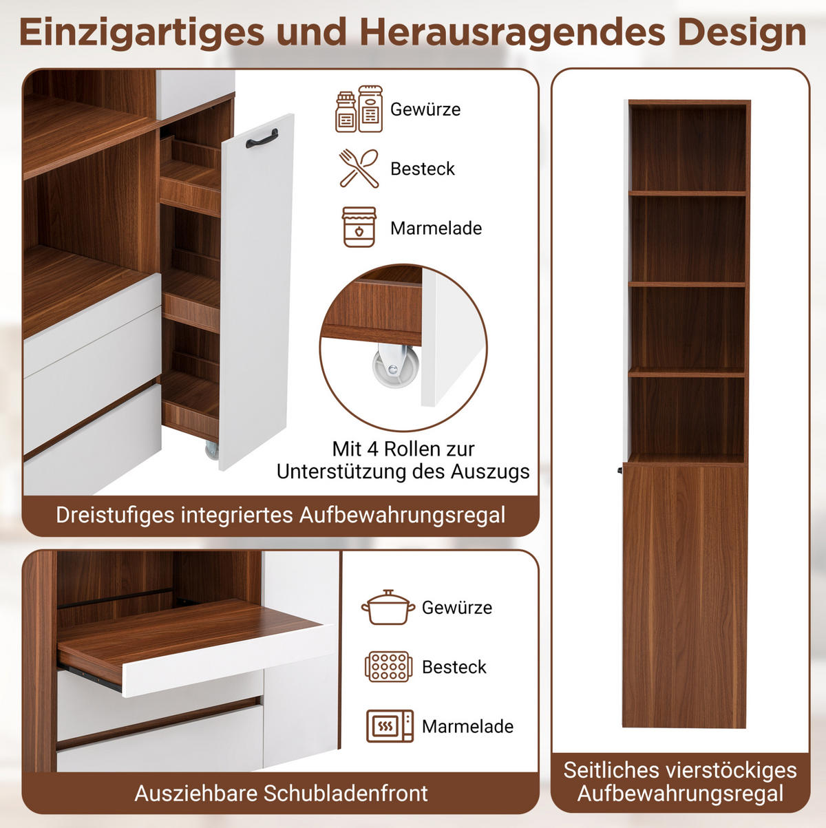 HIGHBOARD 100/200/40 cm Weiß/Nussbaum aus MDF mit ausziehbarer Ablage - Weiß, Holzwerkstoff (40/200/100cm) - OKMYHOME