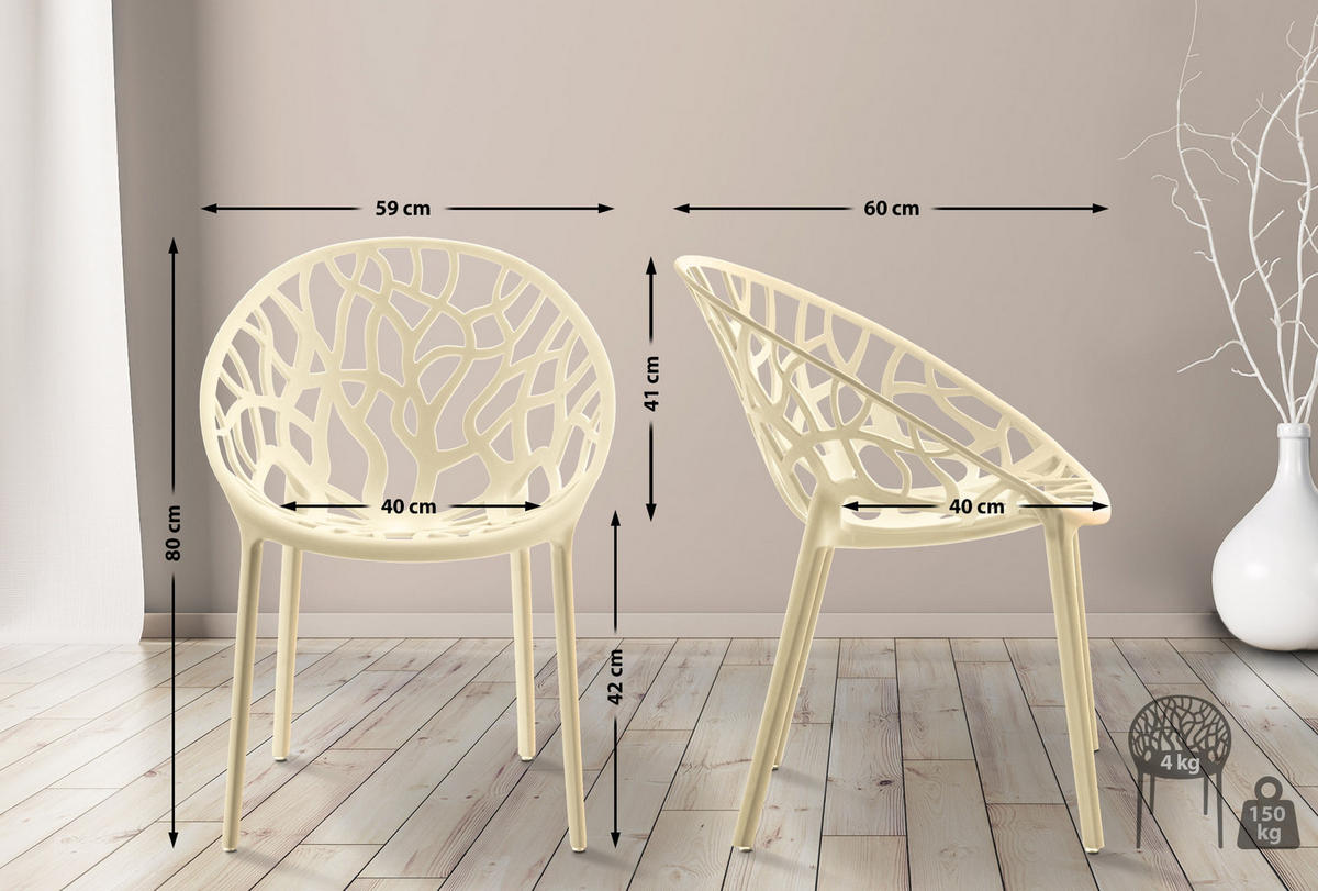 GARTENSTUHL 2er Set Kunststoff creme - Creme, Kunststoff (59/80/60cm) - CLP