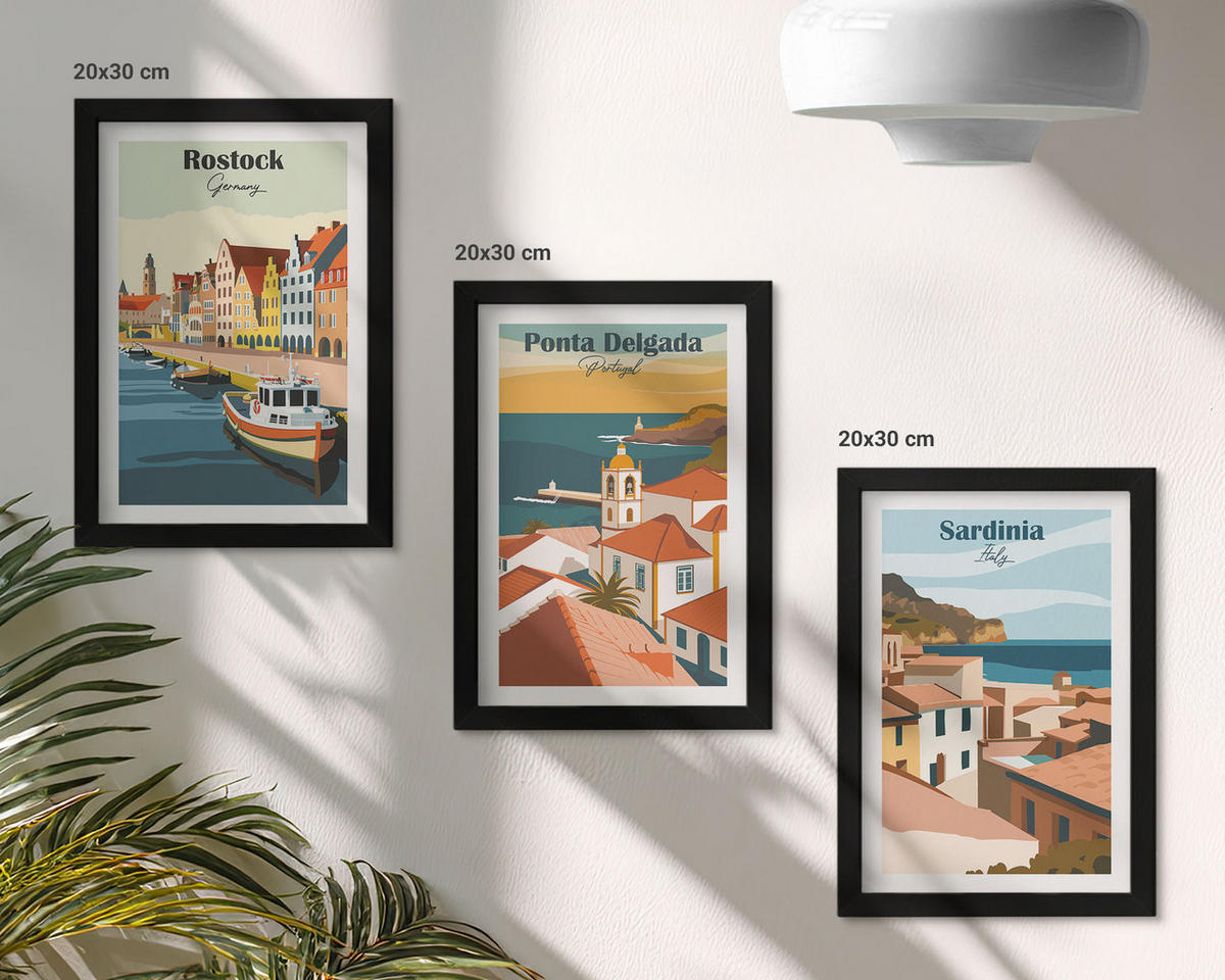 WANDBILDER 3er-Set - 20x30 cm Schwarzer Rahmen - Ansichten europäischer Küstenstädte - Schwarz, Kunststoff (20/30cm) - ArtPrintCave