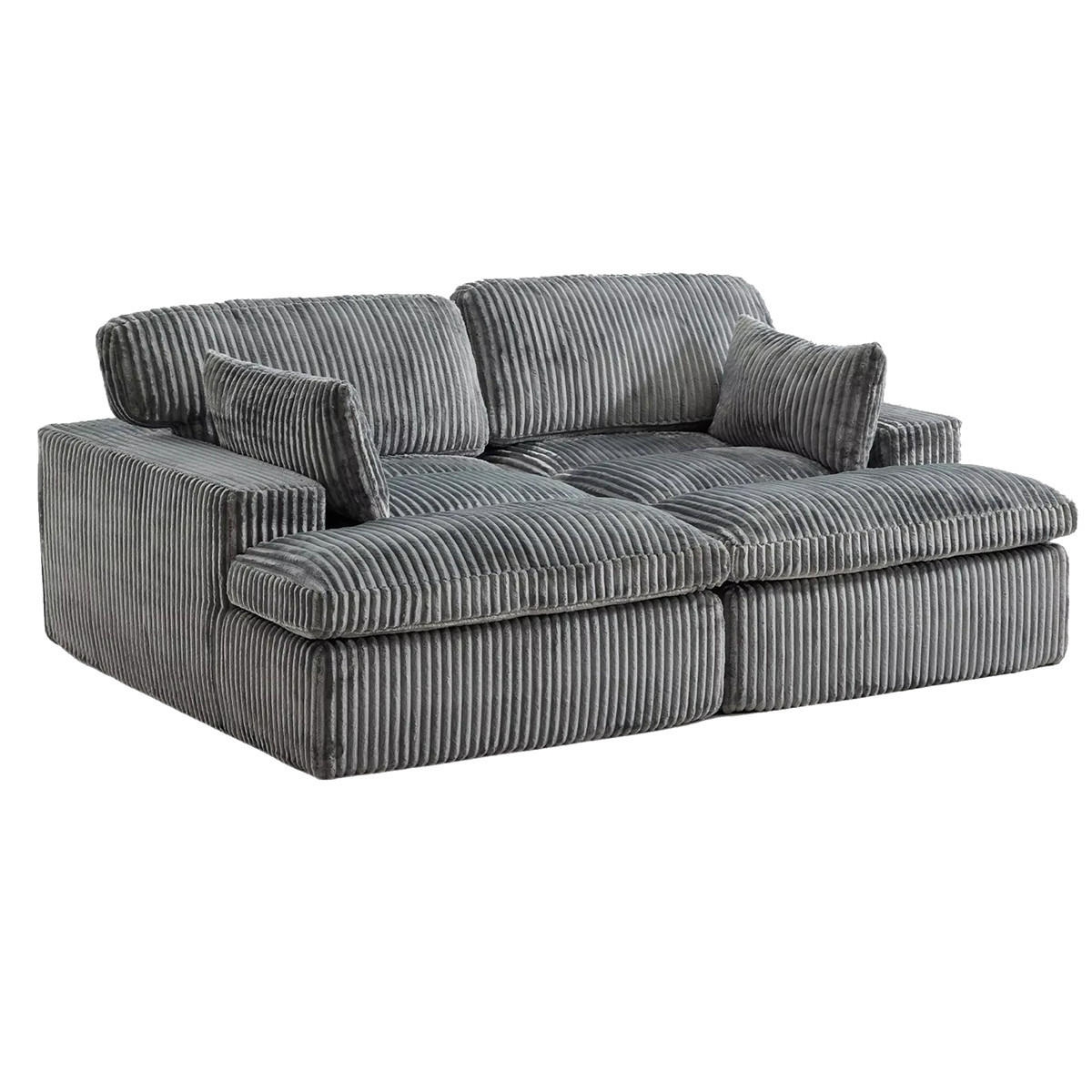 SCHLAFSOFA 2-in-1 Cord Schlafcouch mit Bettfunktion, Grau - Grau, Textil (214/89/145cm) - Kaket