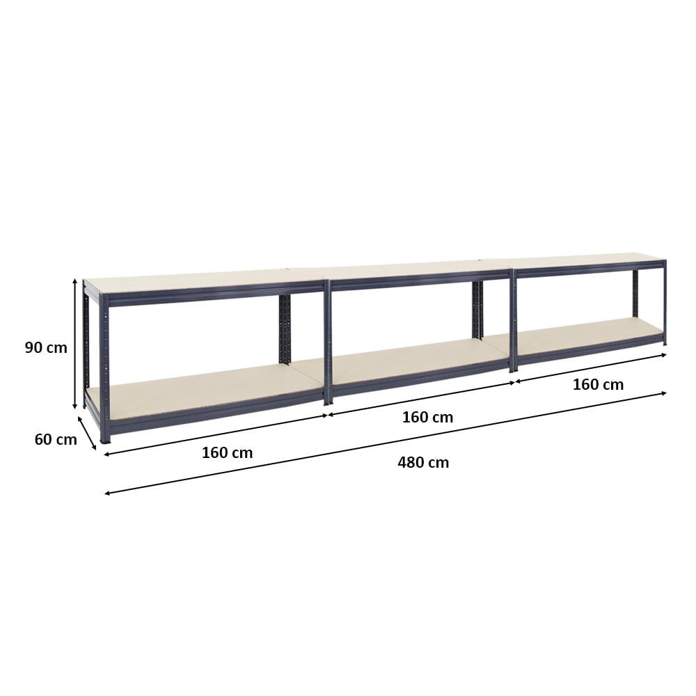 WERKBANK Dino 3er-Set höhenverstellbar 90x160x60cm Traglast 600kg Grau - Grau, Metall (480/90/60cm) - PROREGAL