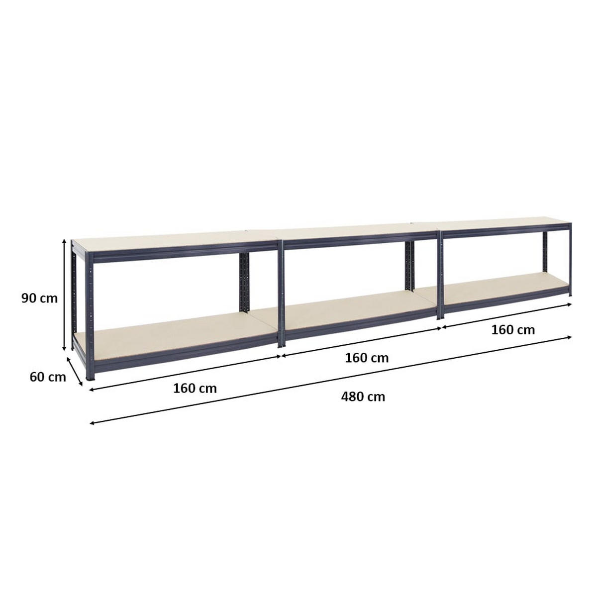 WERKBANK Dino 3er-Set höhenverstellbar 90x160x60cm Traglast 600kg Grau - Grau, Metall (480/90/60cm) - PROREGAL