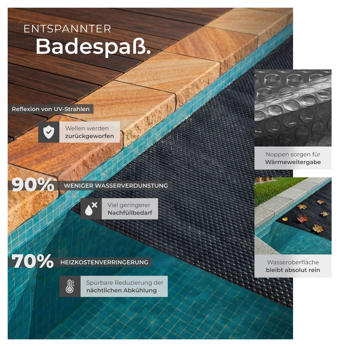 POOL-SOLARFOLIE , 366 x 732 cm, schwarz - Schwarz, Kunststoff (732/366cm) - tectake