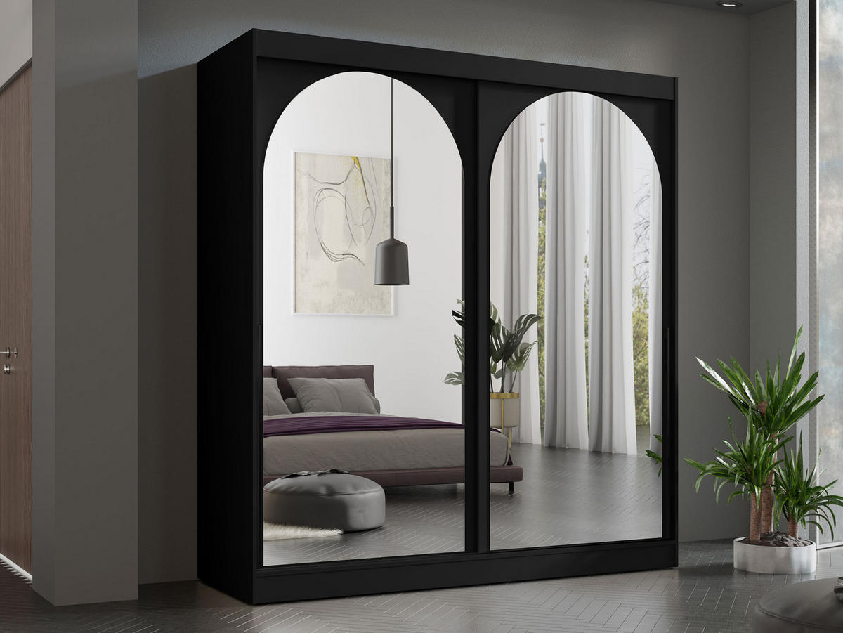 SCHIEBETÜRENSCHRANK Modin 200 - Schwarz, Holzwerkstoff/Kunststoff (200/216/65cm) - MIRJAN24