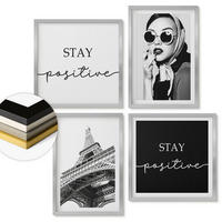 WANDBILDER 4er Set - 50x50 cm & 40x60 cm Silberner Rahmen - Porträts, Eiffelturm-Slogans - Silberfarben, Kunststoff (50/50cm) - ArtPrintCave