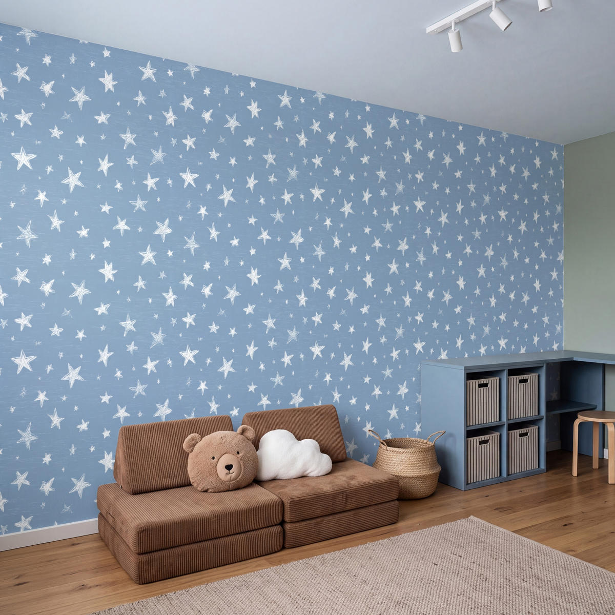 KINDERTAPETE - Sterne - Muster - Blau - 450x220 cm - Hellblau, Papier (450/220cm) - OnlyWow