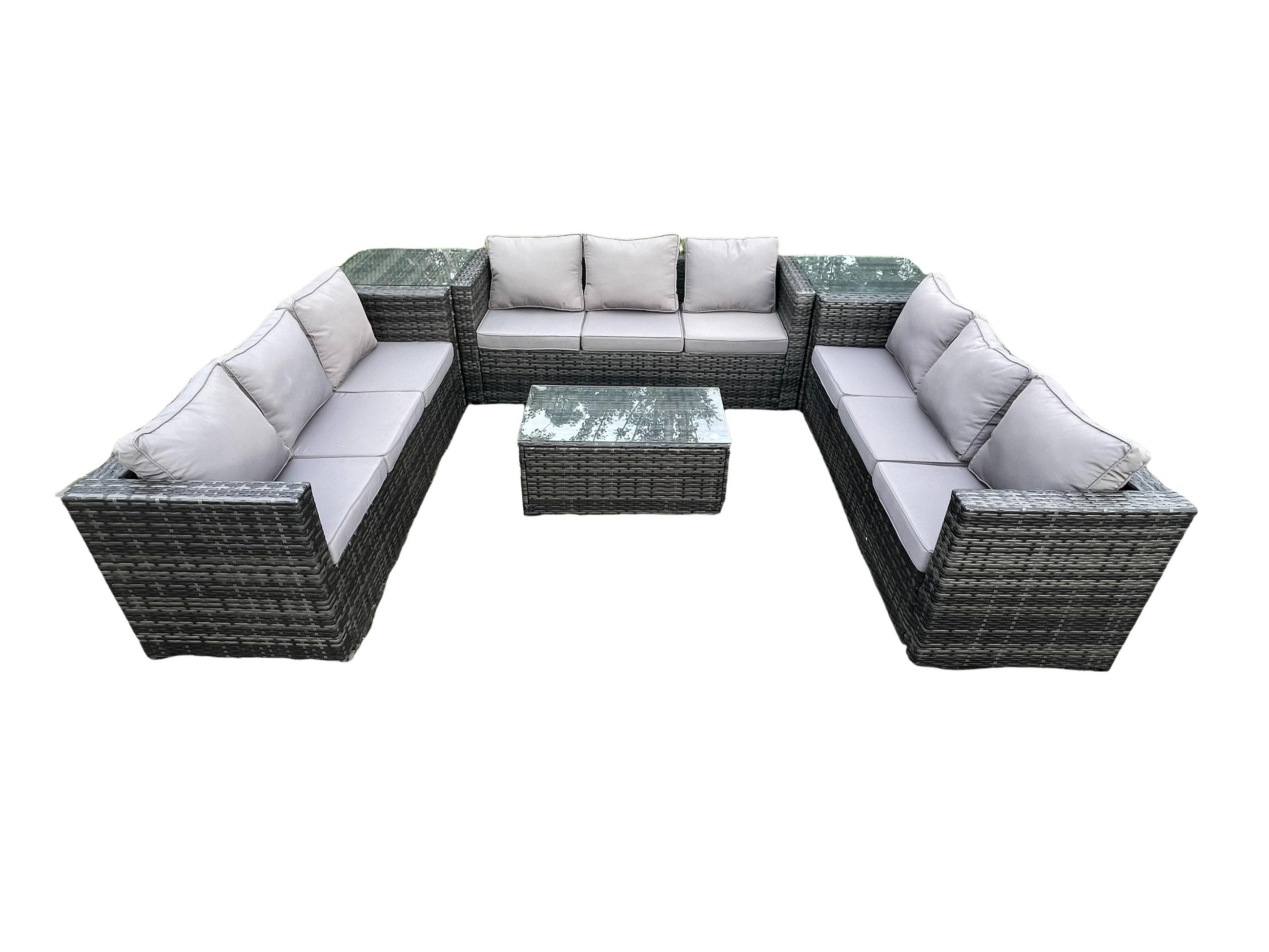 GARTENSET mit Beistelltisch Polyrattan 9-Sitzer - Dunkelgrau, Metall - Fimous
