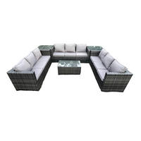 GARTENSET mit Beistelltisch Polyrattan 9-Sitzer - Dunkelgrau, Metall - Fimous