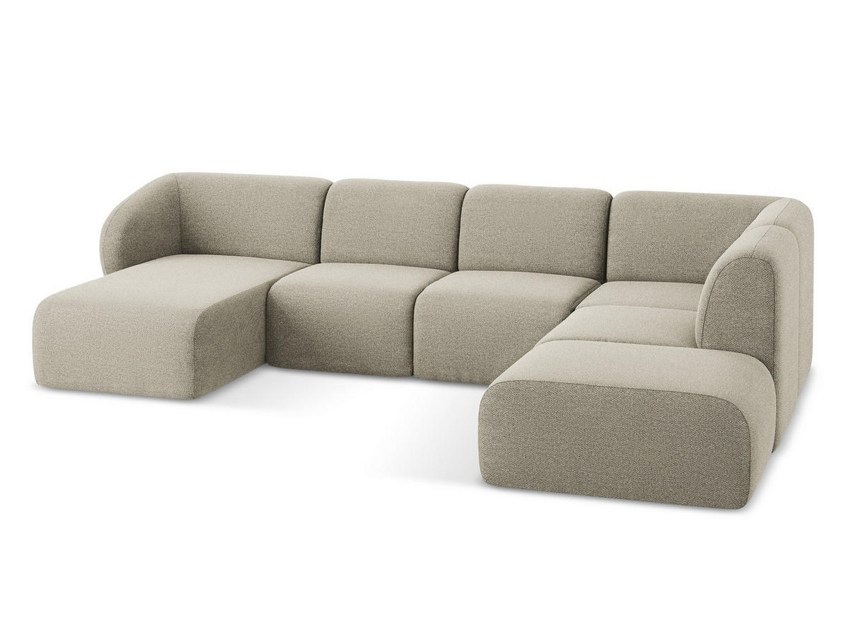 WOHNLANDSCHAFT Bouclé Stoff Grau - Taupe/Schwarz, Holzwerkstoff/Kunststoff (325/75/236cm) - Makamii