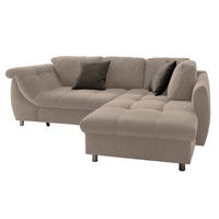 ECKSOFA mit Schlaffunktion, Bettkasten, Wellenunterfederung, Ottomane rechts B250/T190/H84 cm, Liegefl. 179x190 cm, Mikrofaser Hellbraun / 17009 - Hellbraun/Chromfarben, Textil/Metall (250/190cm) - luma-home
