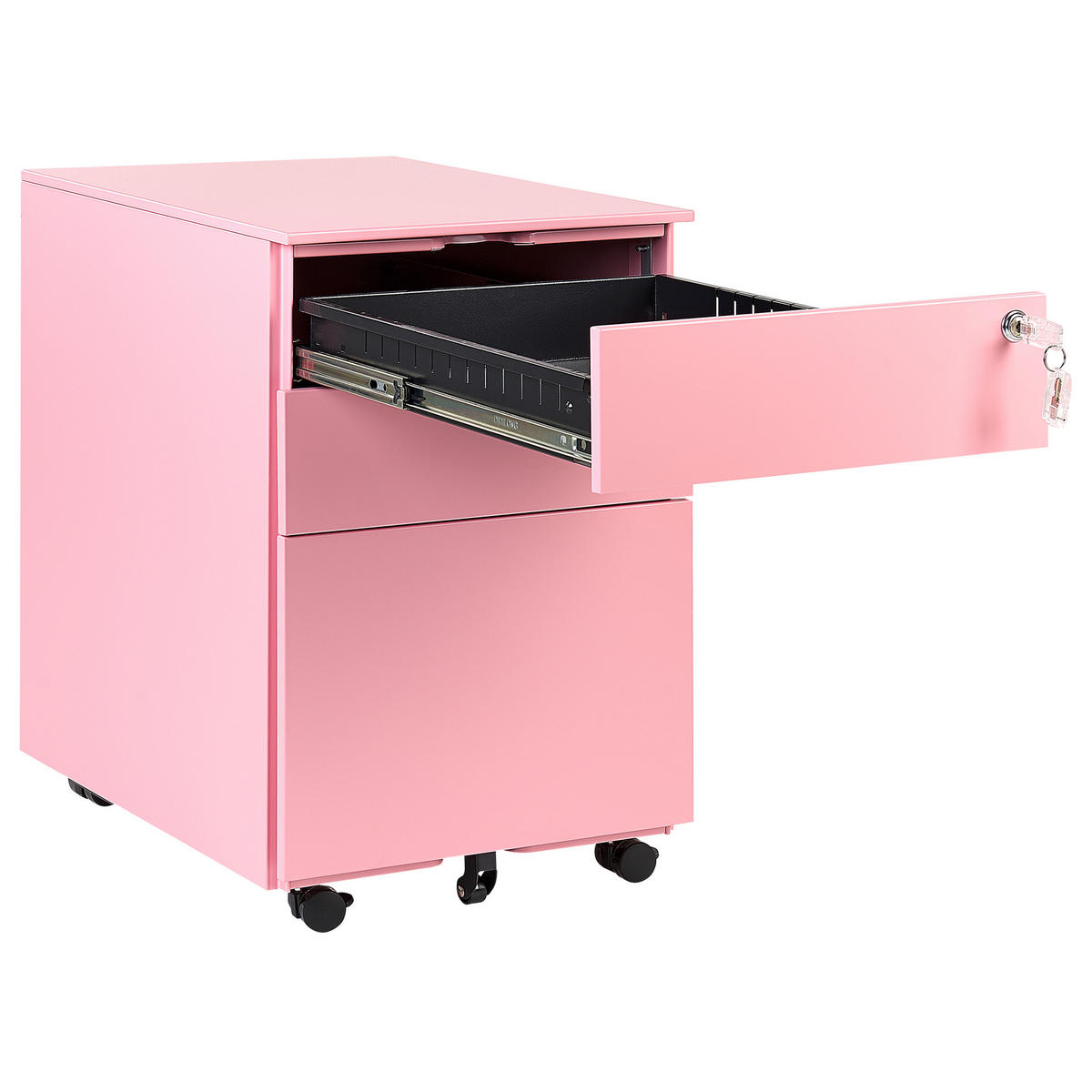 AKTENSCHRANK Metall rosa 3 Schubladen mit Rollen Cami - Pink, Metall (39/60/50cm) - Beliani