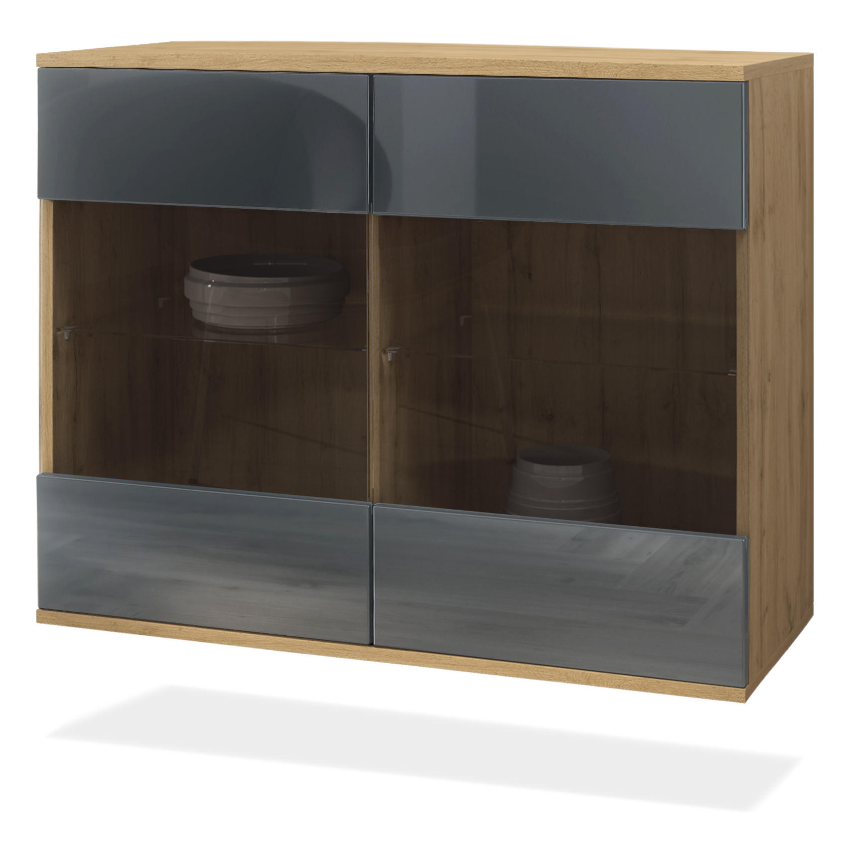 KOMMODE Bari Grau Hochglanz - Grau, Holzwerkstoff (92.5/73.5/35cm) - Vladon