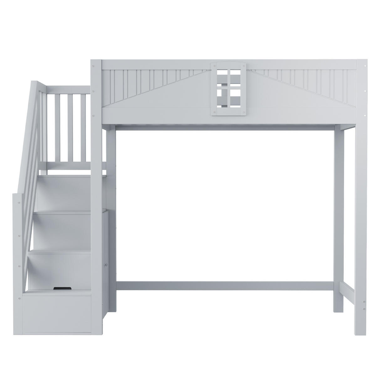 VISOKA postelja 90/200 cm siva z zamenljivo lestvijo in stranskim shranjevanjem iz lesa - siva, leseni material (90/200cm) - OKWISH