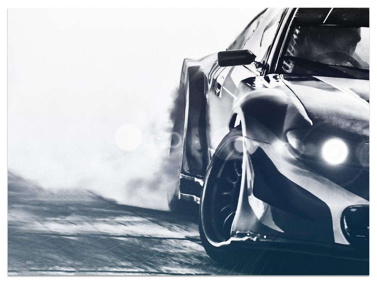 FOTOTAPETE für Jugendzimmer Drift Sportwagen Action 250x175 - Schwarz/Weiß, Papier (250/175cm) - Muralo