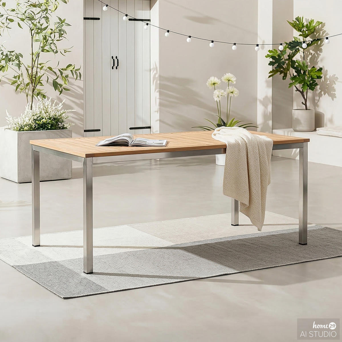 GARTENTISCH - Teak massiv / Edelstahl - Silberfarben/Braun, Holz/Metall (90/180/75cm) - home24