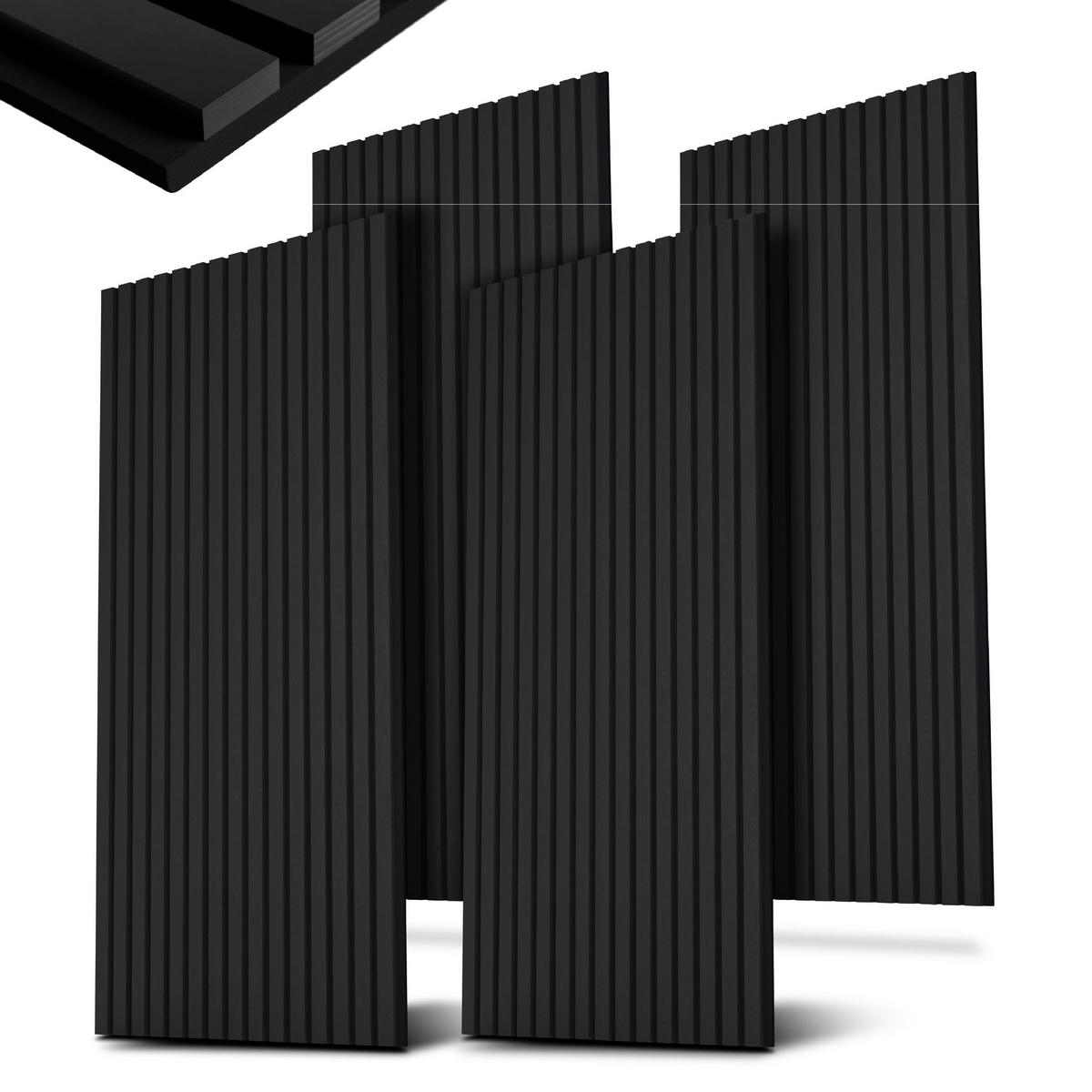 WANDPANEELE Akustik 120x60 cm Schwarz (4er-Set) - Schwarz, Holz (60/120/1.8cm) - Juskys