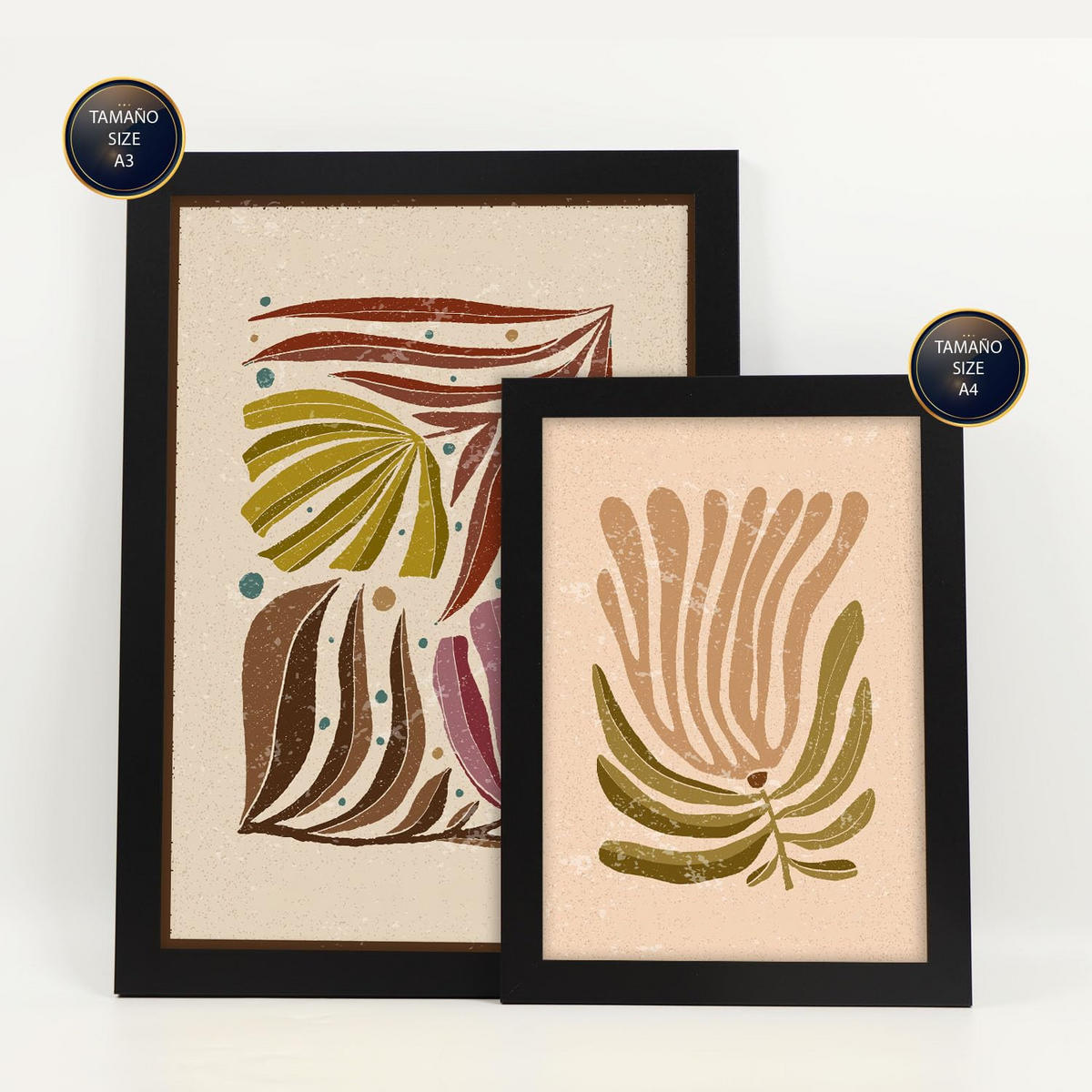 POSTER Set Mit 6 Drucken Von Blättern In Der Sammlung Ethnischer Ästhetische Dekorative Rahmen Für Ihr Zuhause Wandkunstdruck A3 & A4 Schwarzer Rahmen - Schwarz, Papier (29/3cm) - Nacnic