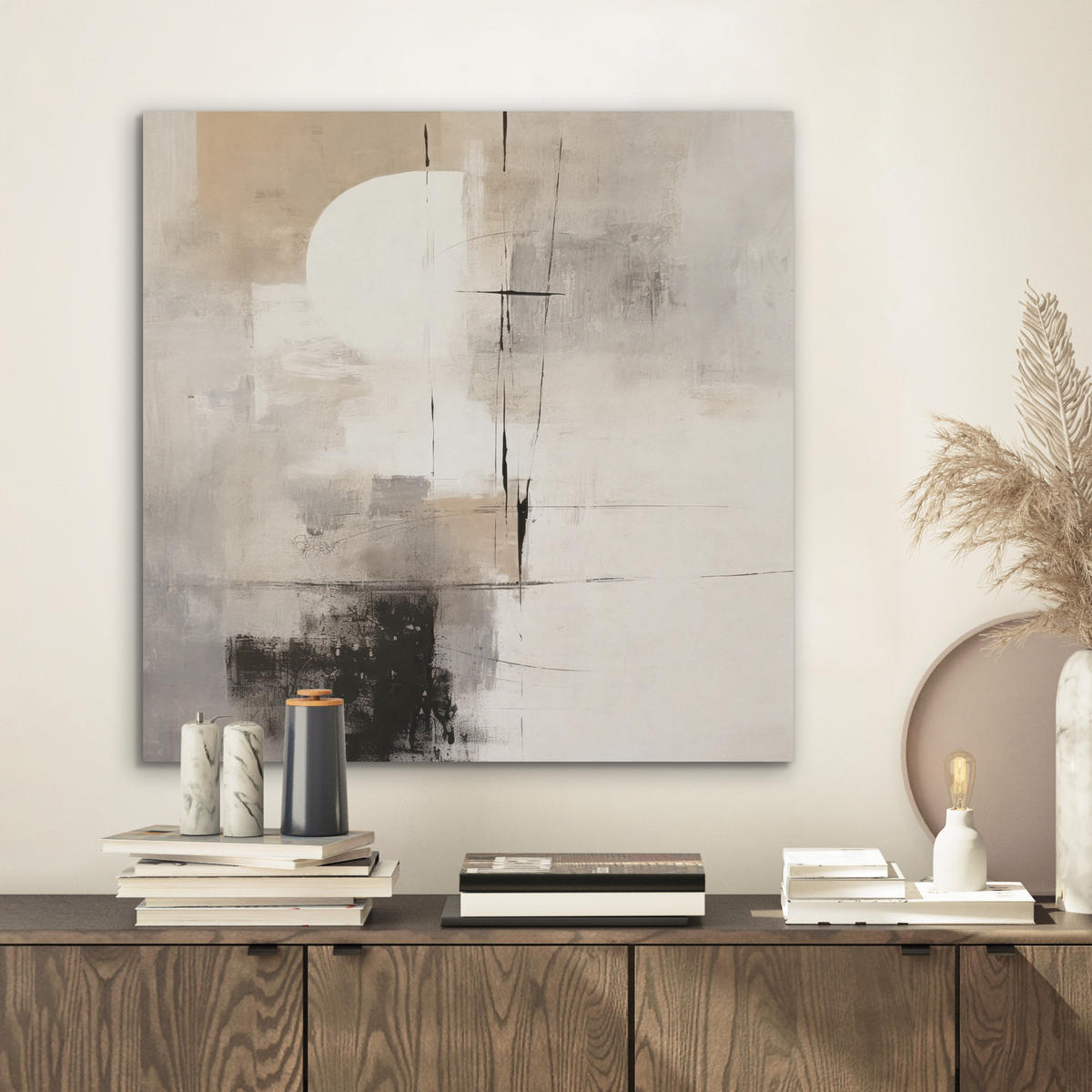 AKUSTIKBILD Abstrakt - Kunst - Grau Wandbilder 60x60 cm - Hellgrau, Kunststoff (60/60/0.9cm) - MuchoWow
