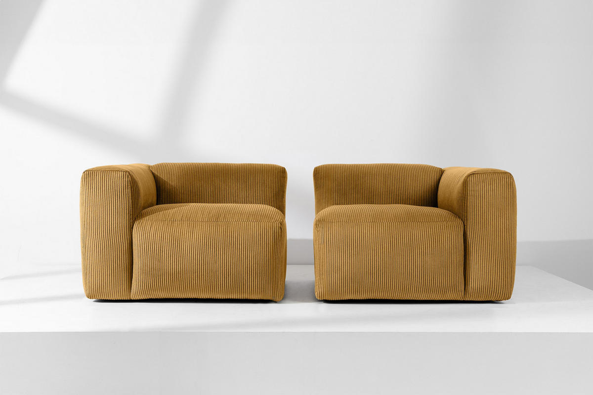 2-SITZER-MODULSOFA BUFFO mit extrem weicher und bequemer Sitzfläche, Kordstoff, gelb - Gelb, Textil (210/73/96cm) - KONSIMO®