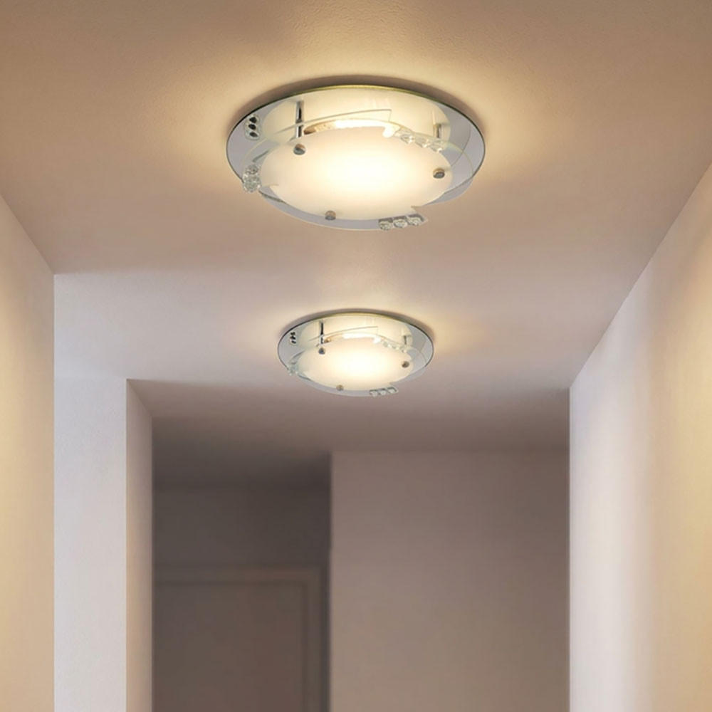 LED DECKENLEUCHTE Samuel Weiß Glas Kristalle 2er Set - Weiß, Glas (25/25/9.5cm) - Globo Lighting