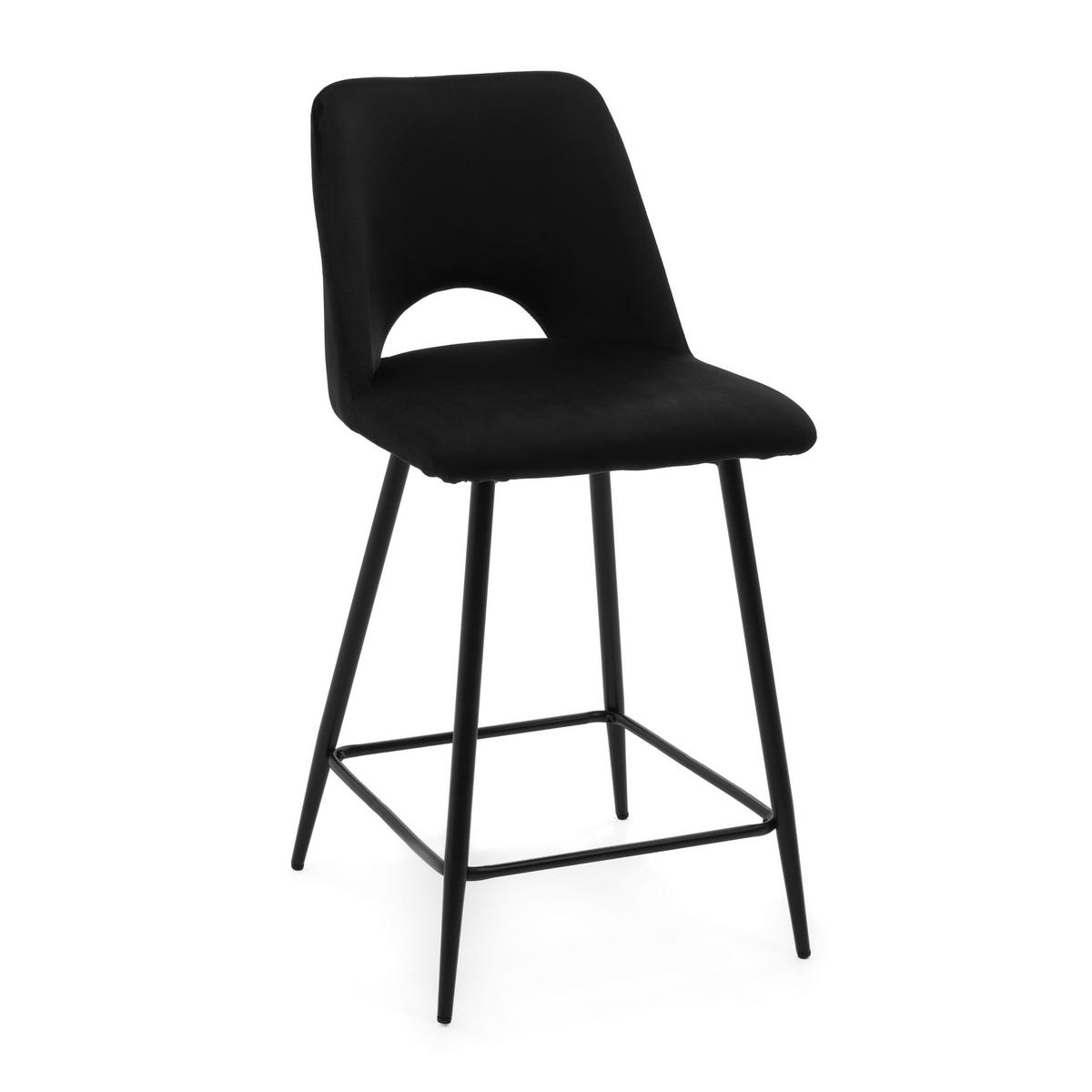 BARHOCKER ORO gepolsterter mit Steppung - schwarz - Samt Velour - Schwarz, Textil/Metall (48/94/55cm) - NEW HOME