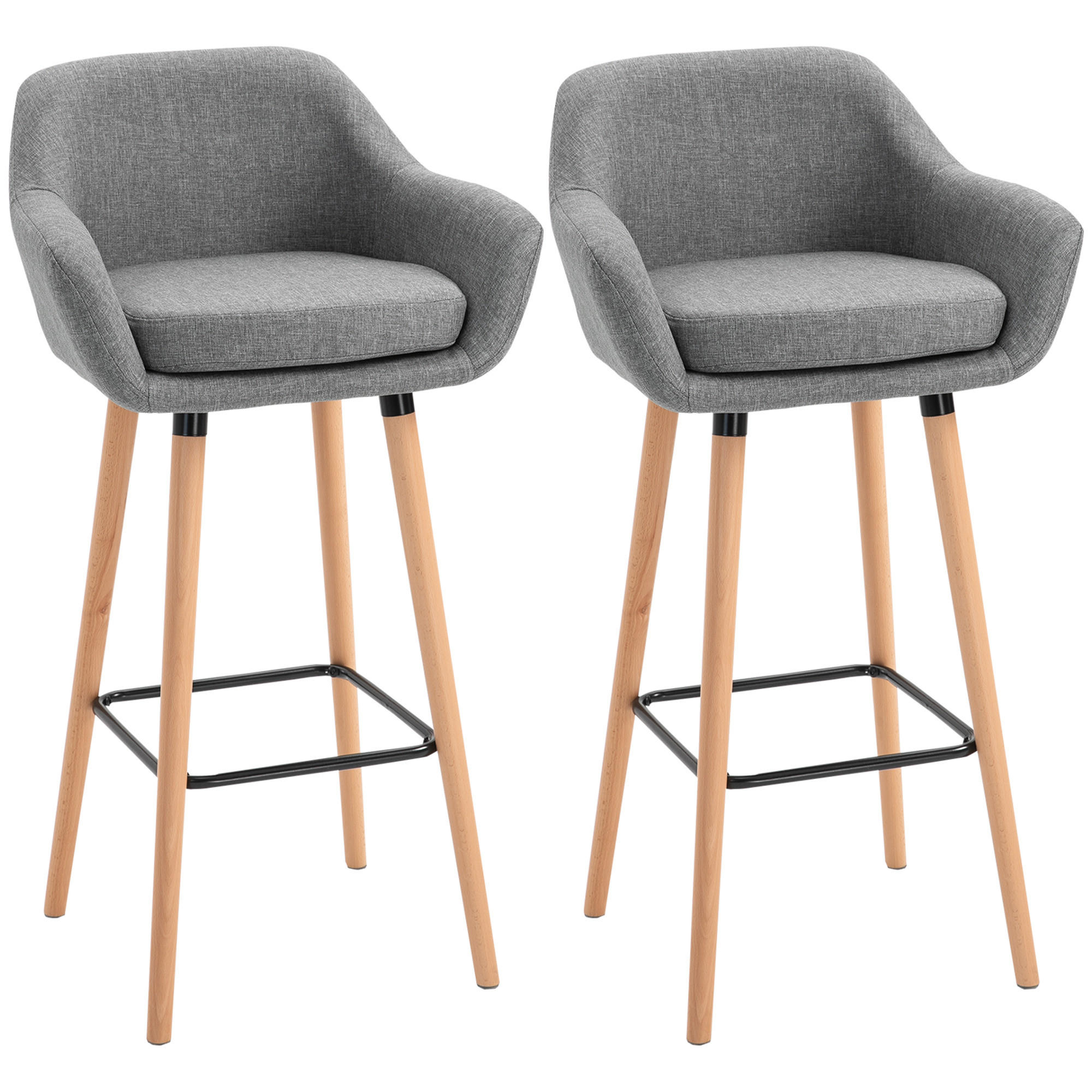 BARHOCKER, Buchenholzbeine, Metall, Grau - Grau, Holz (48/100/55cm) - HOMCOM